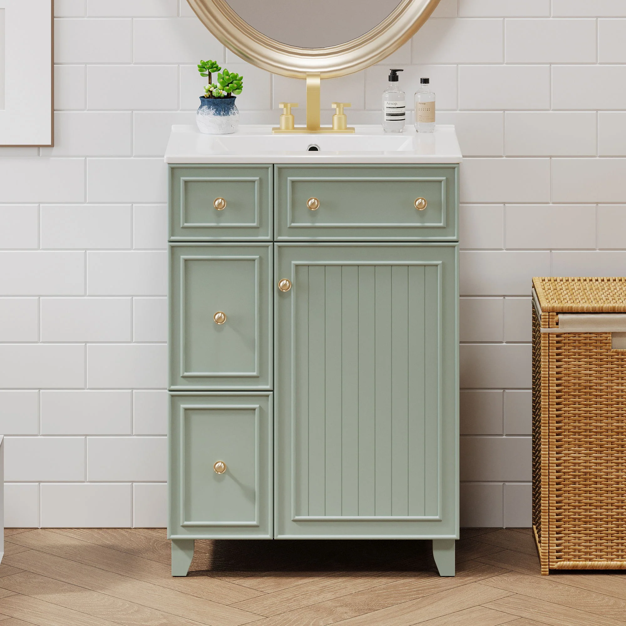 Transitional Style Bathroom Vanity Cabinet With Ceramic Sink - Image 20
