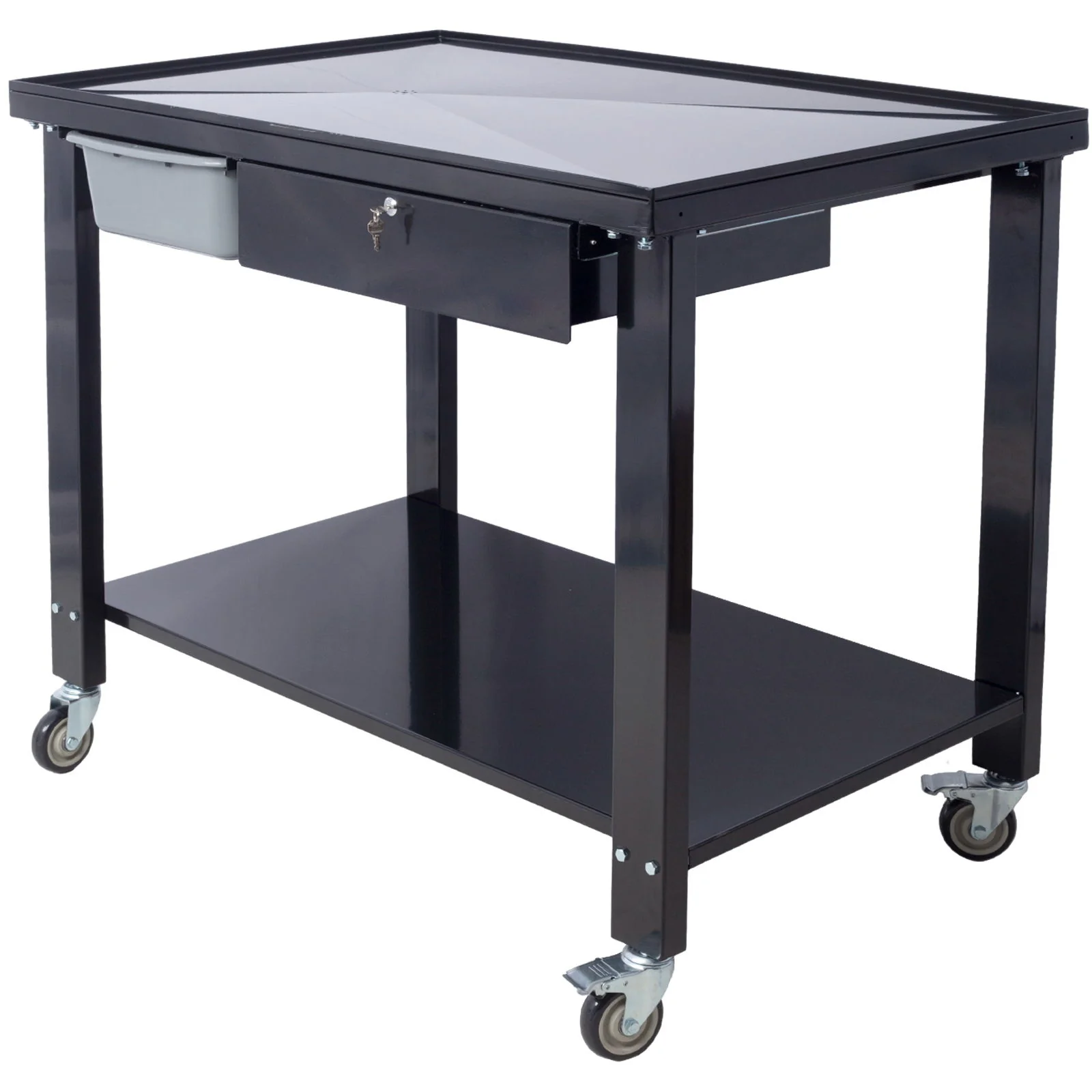 Transmission Teardown Work Station 1 / 2 Ton Capacity Sloping Drain Table Locking Drawer Removable Drain Basin Full-Width Lower Shelf Four 4" Caster Wheels - Image 7