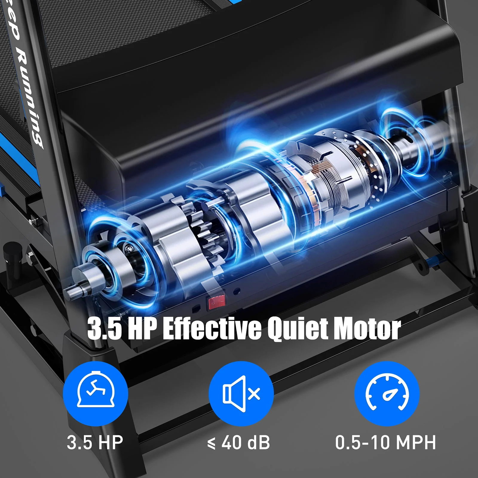 Treadmills For Home, Electric Treadmill With Automatic Incline, Foldable 3.5Hp Workout Running Machine Walking, Double Running Board Shock Absorption Pulse Sensor Bluetooth Speaker App Fitshow - Black - Image 3