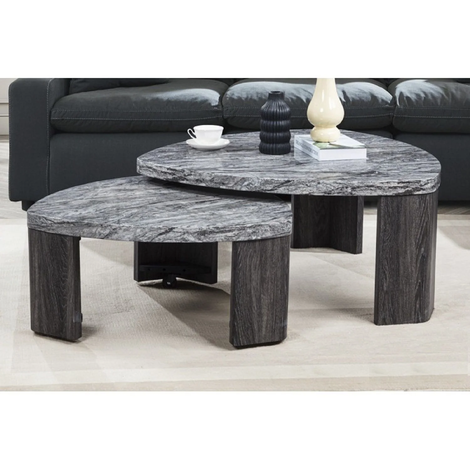 Triangle Nesting Coffee Table Set (Set of 2) - Gray - Image 3