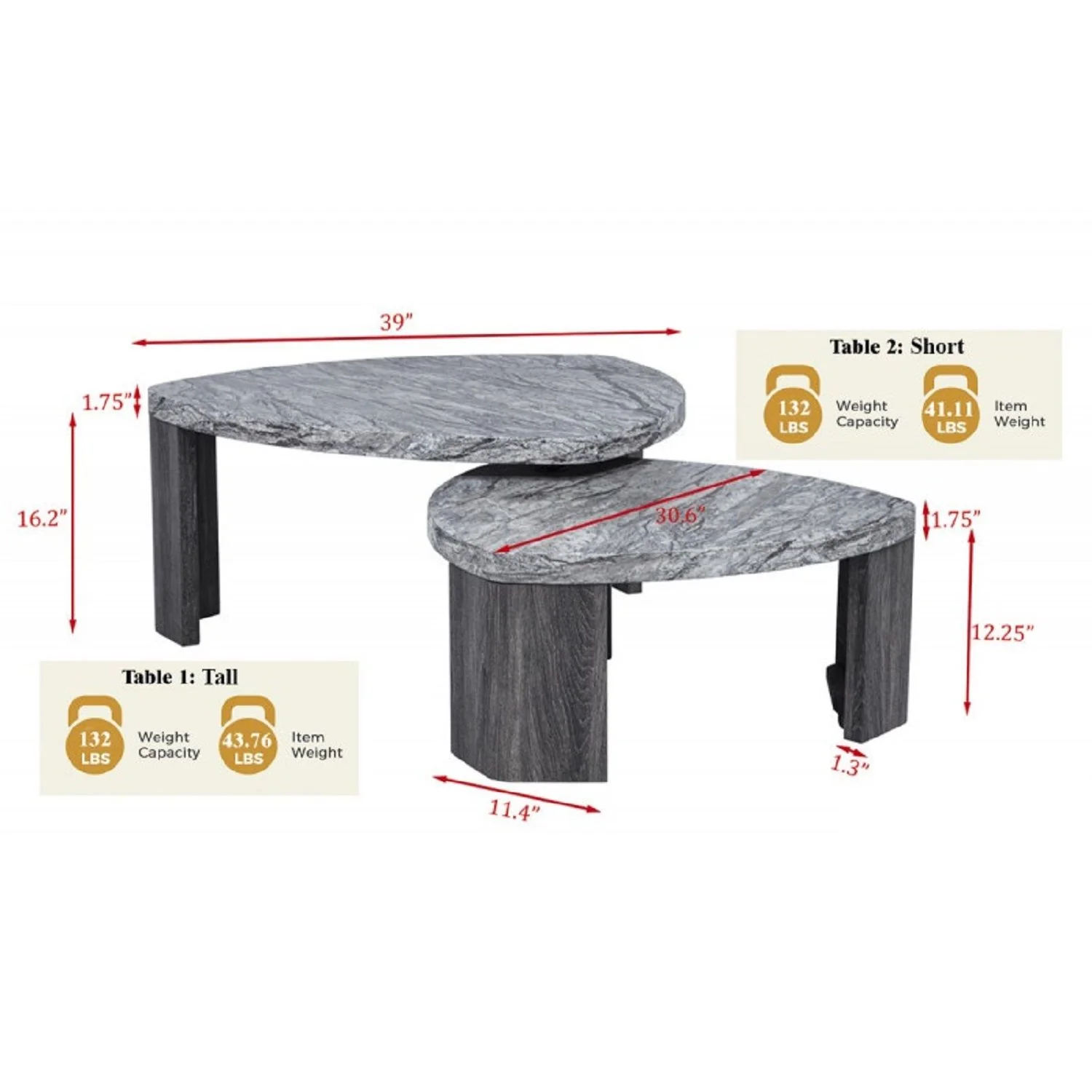 Triangle Nesting Coffee Table Set (Set of 2) - Gray - Image 4