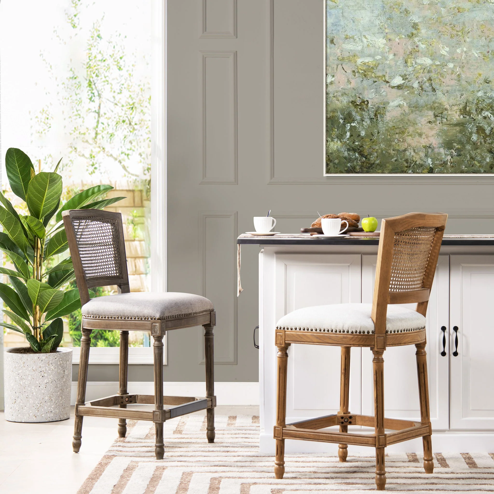 Triomphe - Rattan Wicker High Back Armless Counter Bar Stool - Image 2