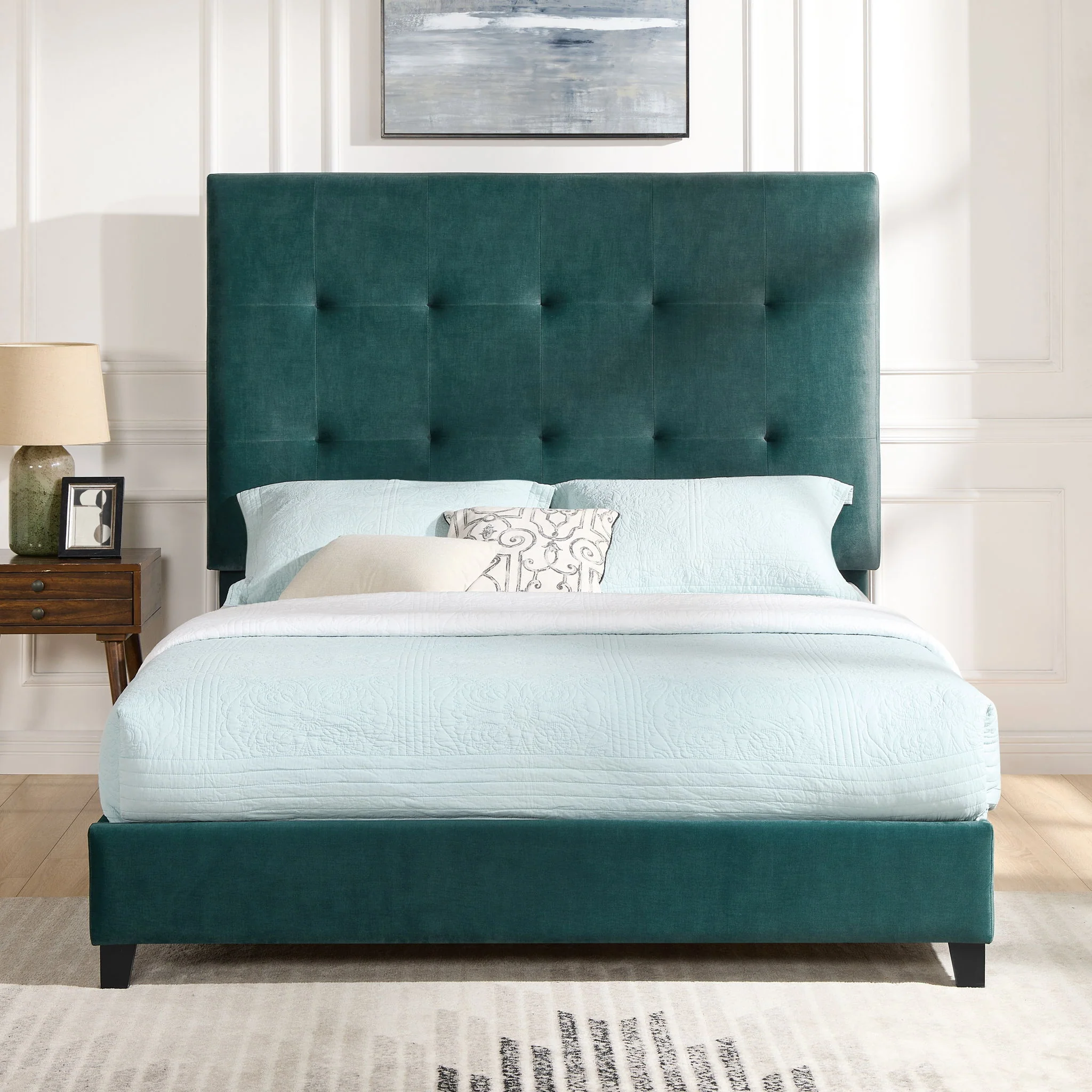 Tufted Upholstered Headboard Platform Bed - Image 5