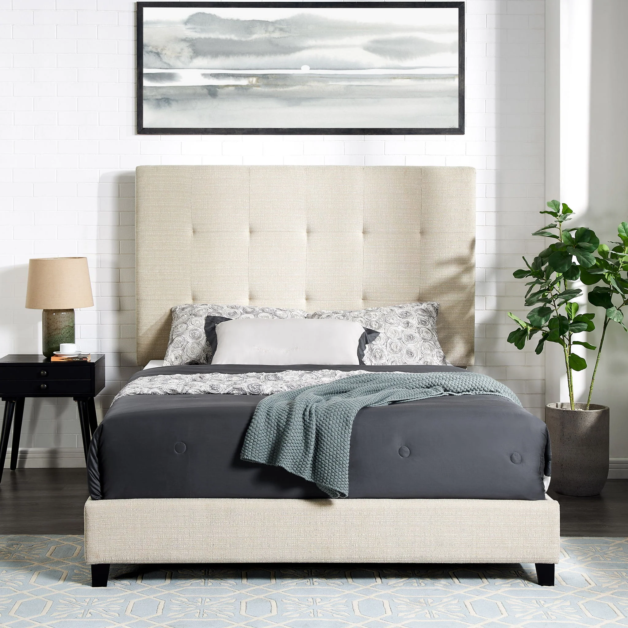 Tufted Upholstered Headboard Platform Bed - Image 8