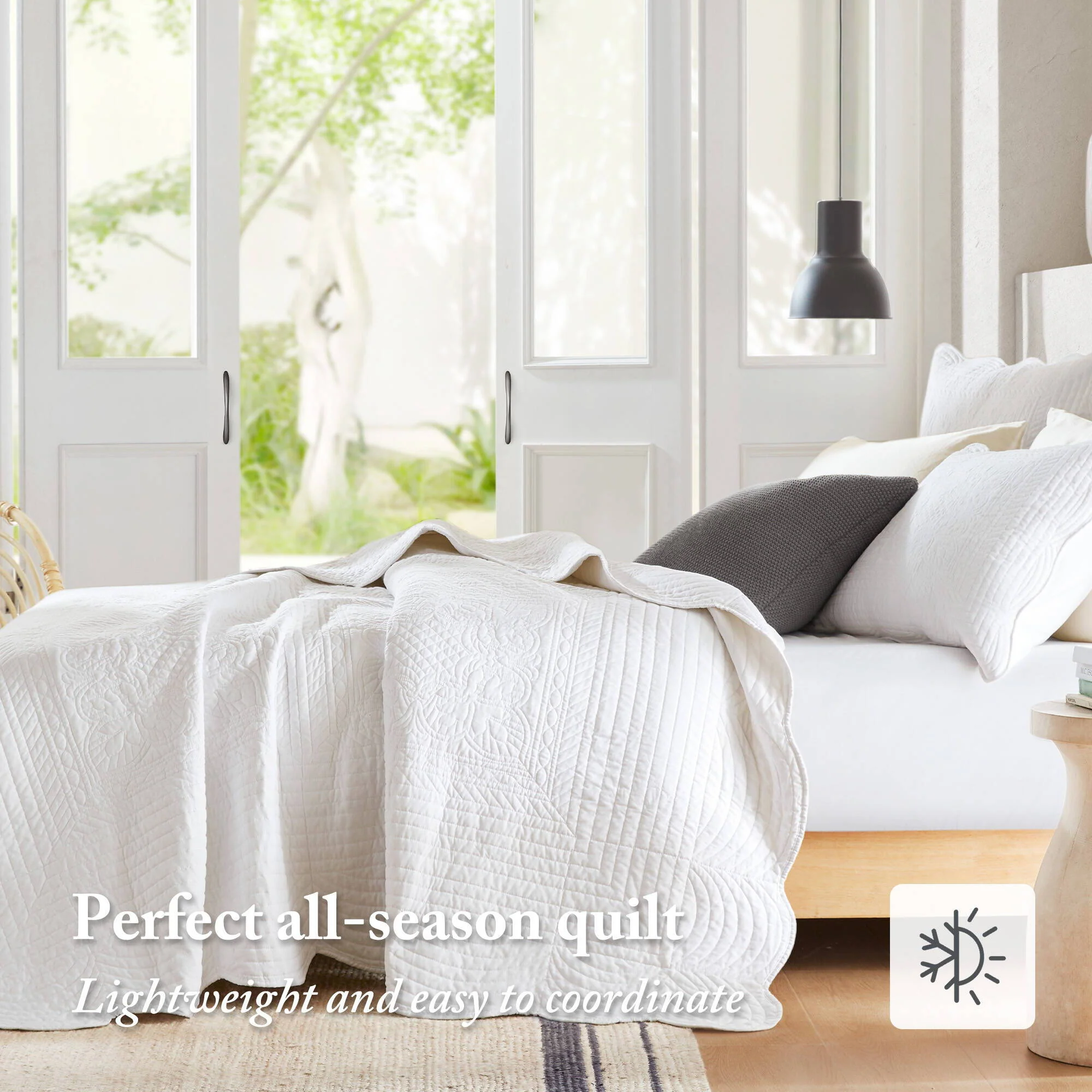 Tuscany - King 3 Piece Reversible Scalloped Edge Coverlet Set - White - Image 3