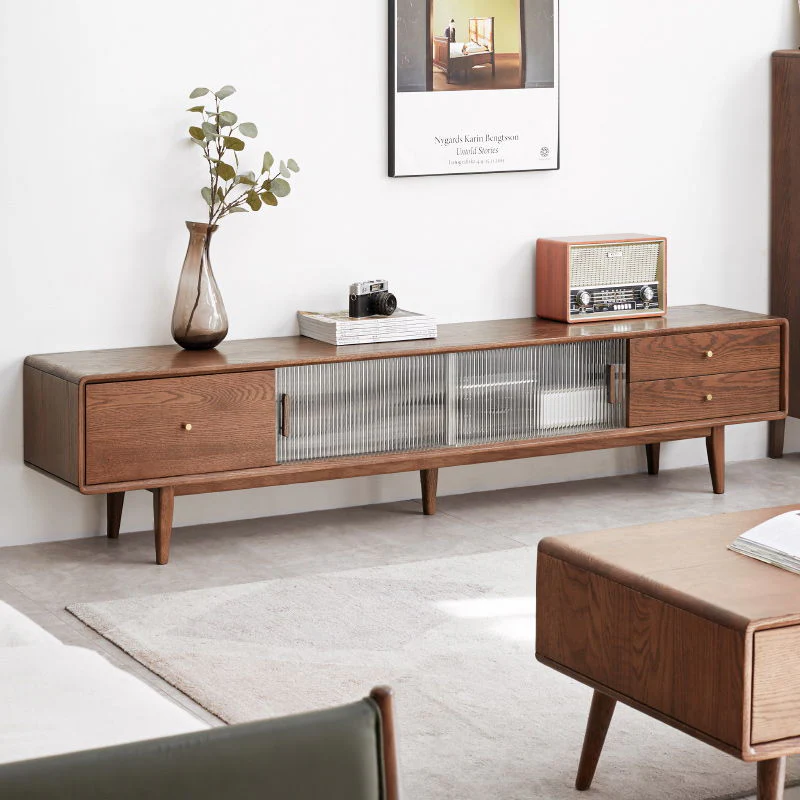 TV Cabinet With Chinese Changhong Glass Doors, Two Drawer Storage Space TV Standing - Image 7