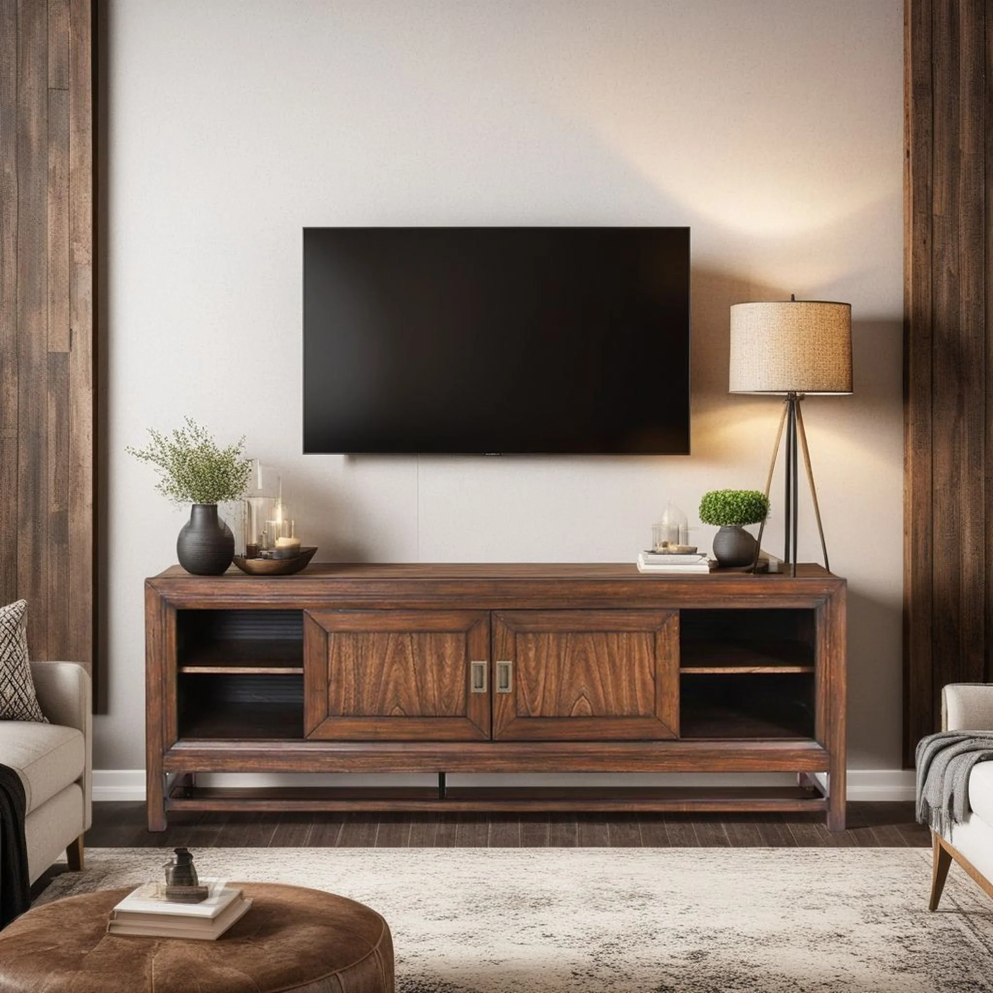 TV Stand Console, For TVs Up To 85", 2 Tone - Brown - Image 4
