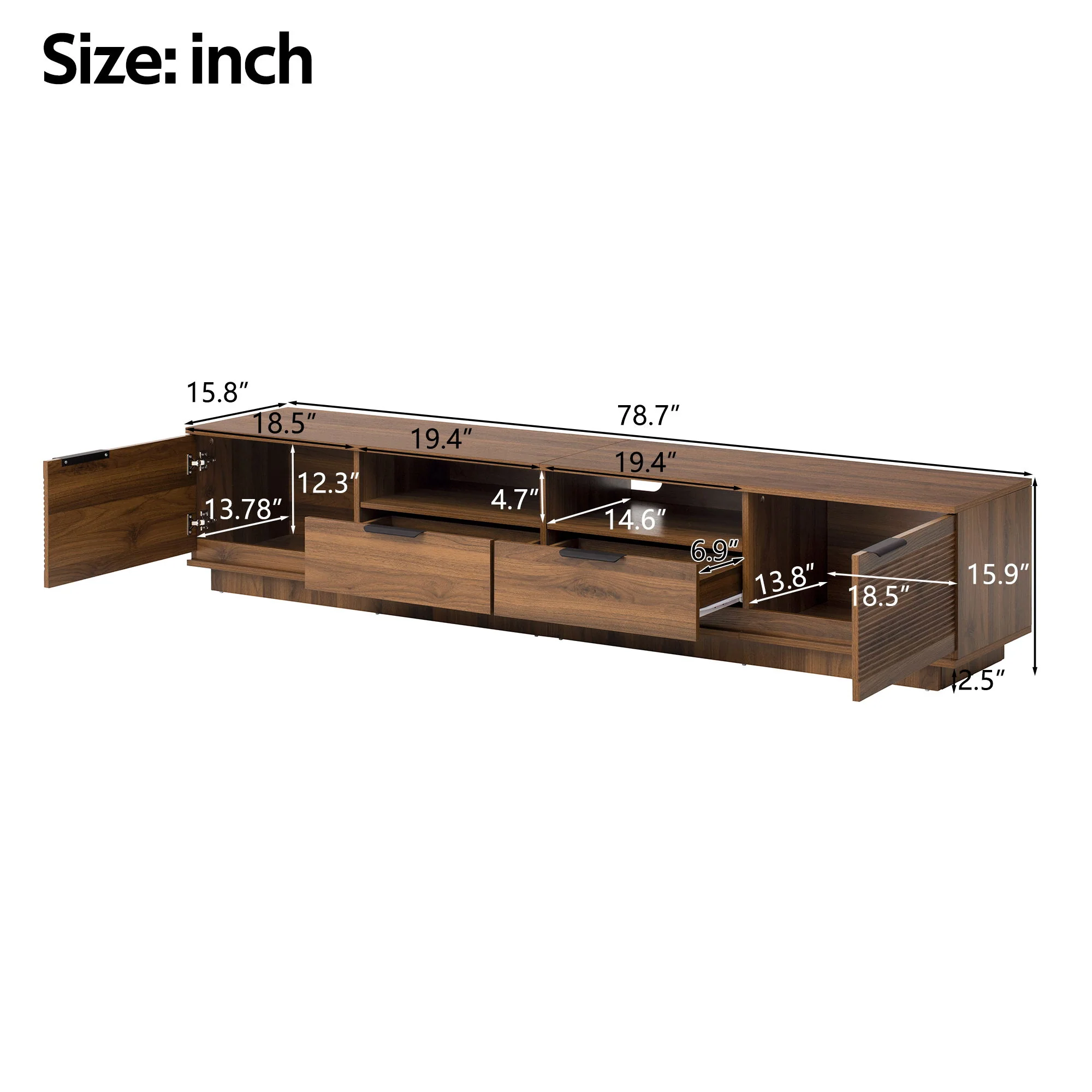 TV Stand, Entertainment Center With Deep Drawers, Cable Management & Soft Closing Hinges - Image 6