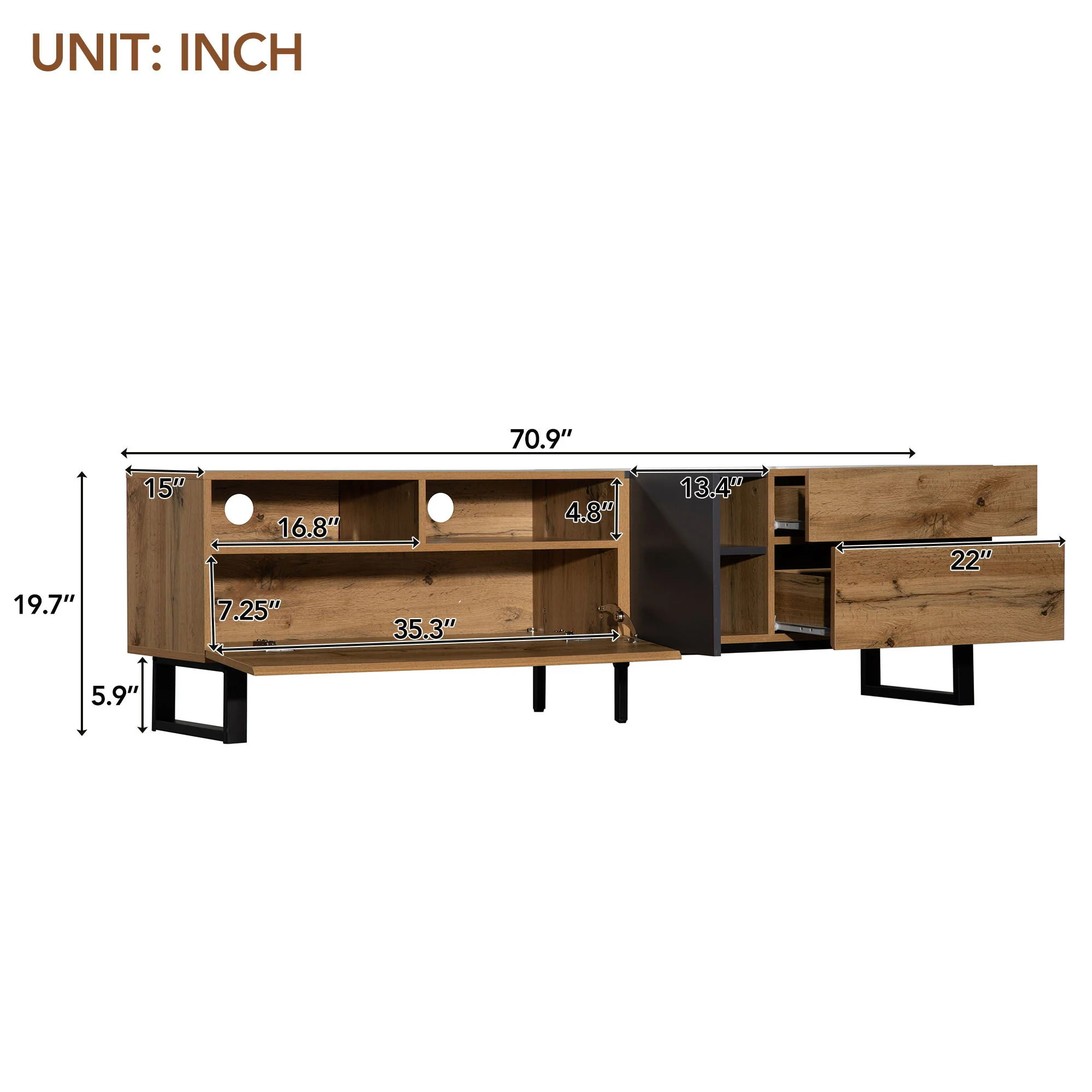 TV Stand For 80'' TV With Double Storage Space, Media Console Table With Drop Down Door - Image 6