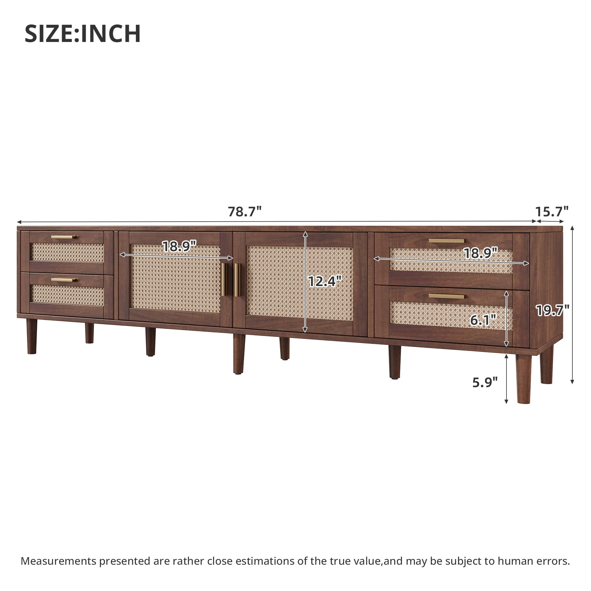 TV Stand, Media Console With 4 Drawers, Soft Closing Hinges - Dark Brown - Image 2