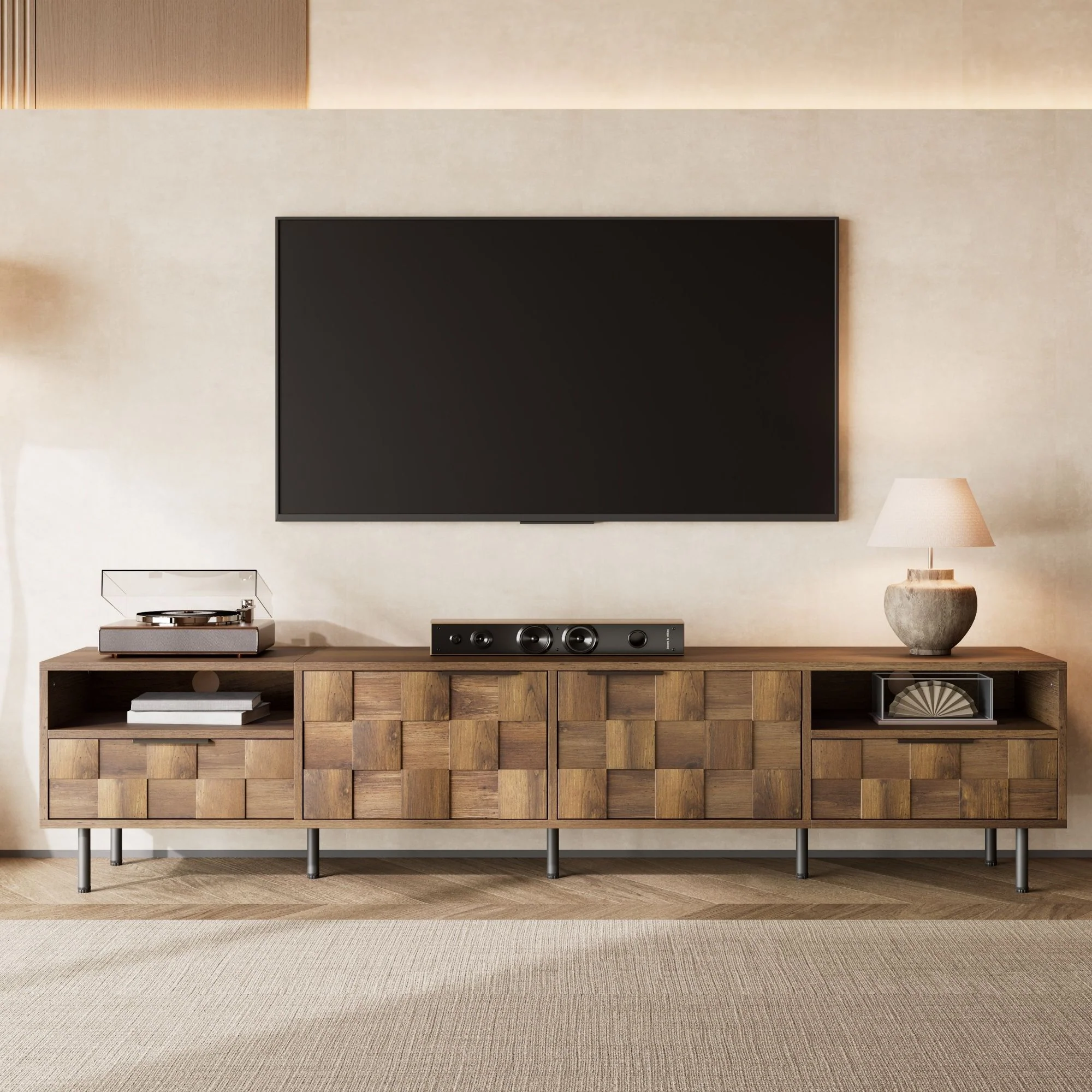 TV Stand With 2 Drawers, Media Console Table For TVs Up To 85'' - Natural - Image 3