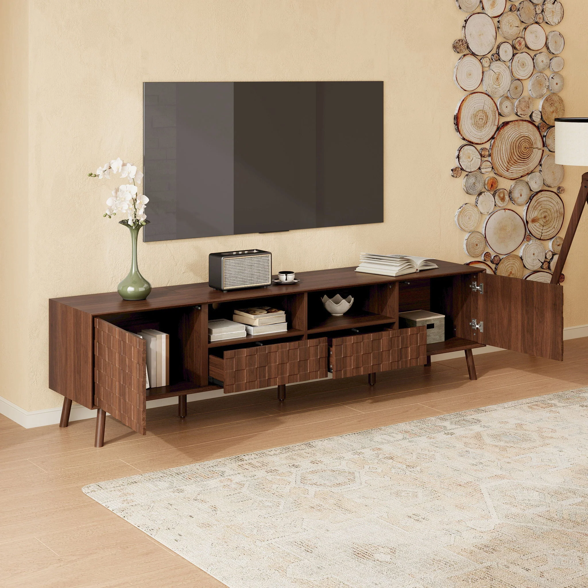 TV Stand With Drawers And Cable Management - Walnut - Image 4