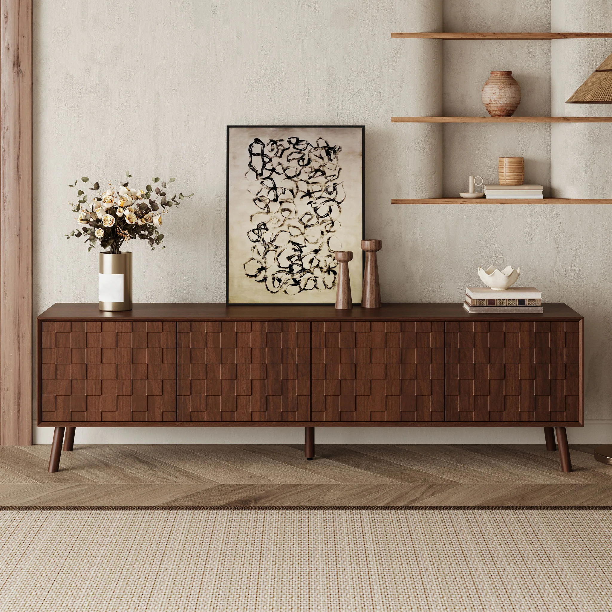 TV Stand With Soft Closing Hinges And Cable Management - Walnut - Image 2
