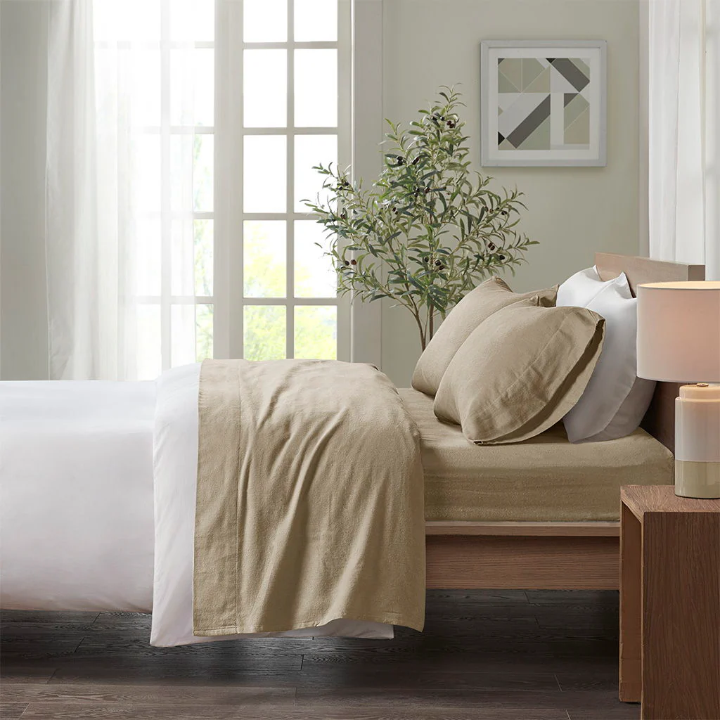 Cozy Flannel - Twin Sheet Set - Tan Solid