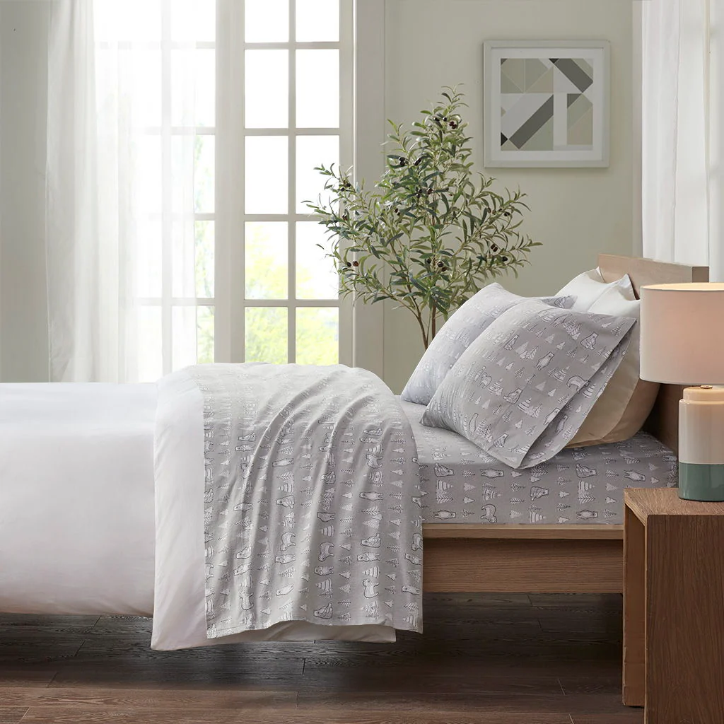 Cozy Flannel - Twin Long Printed Sheet Set - Bear