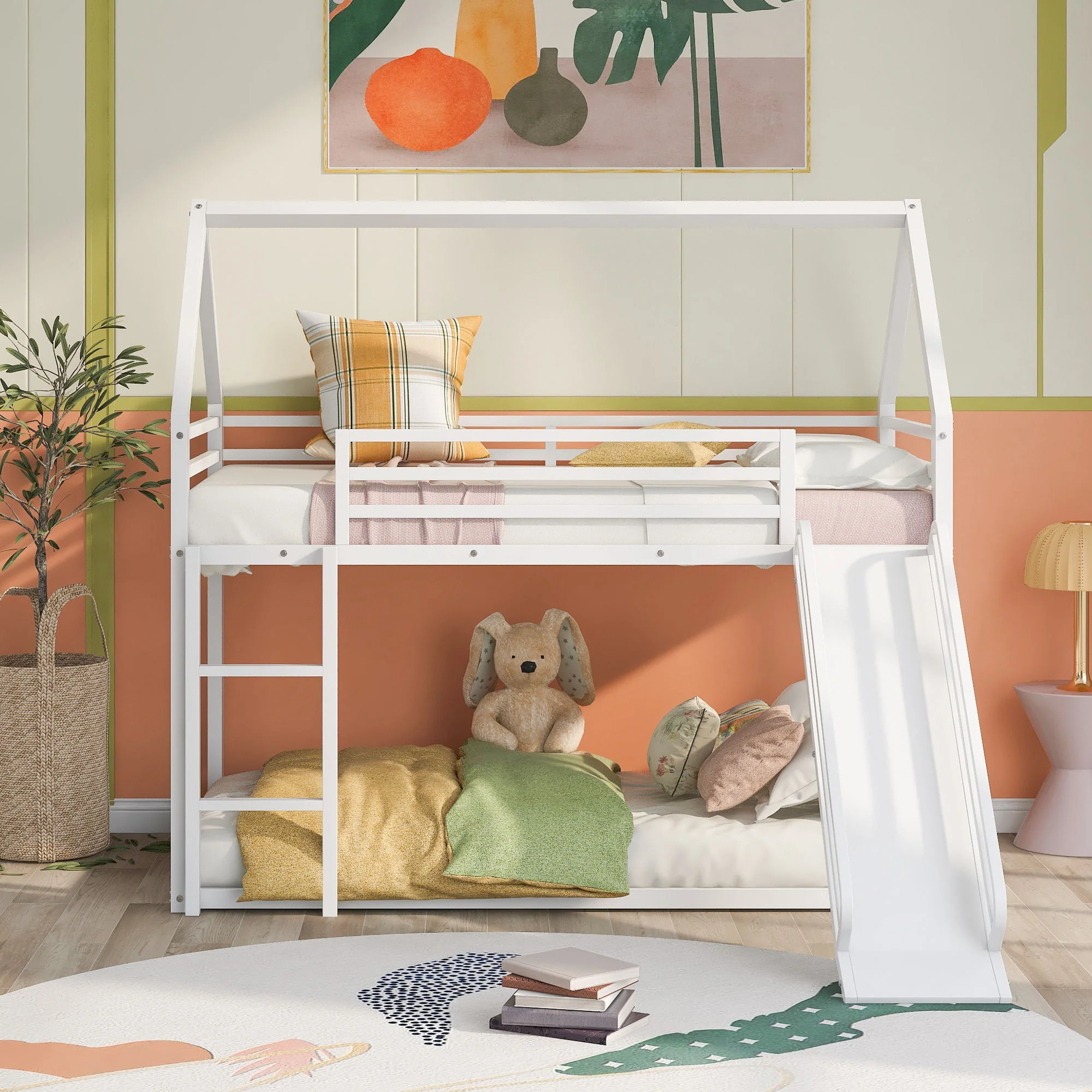 Twin Over Twin House Bunk Bed With Ladder And Slide - Image 5