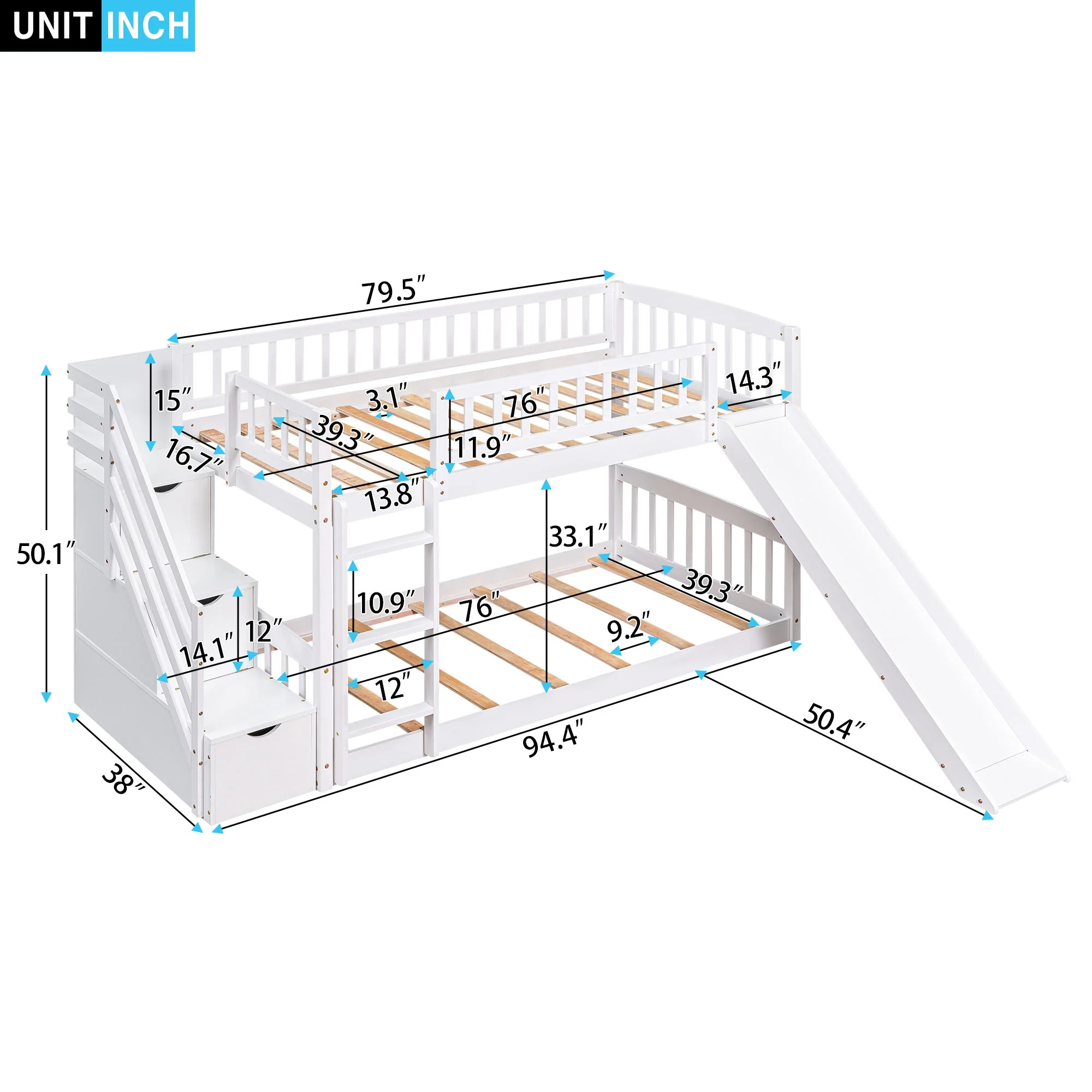 Twin Over Twin Stairway Bunk Bed With Two Drawers And Slide - Image 2