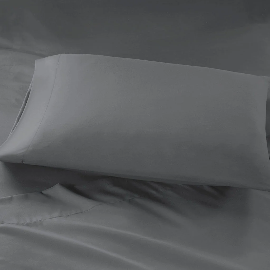 Microfiber - Twin Sheet Set With Side Storage Pockets - Charcoal - Image 4