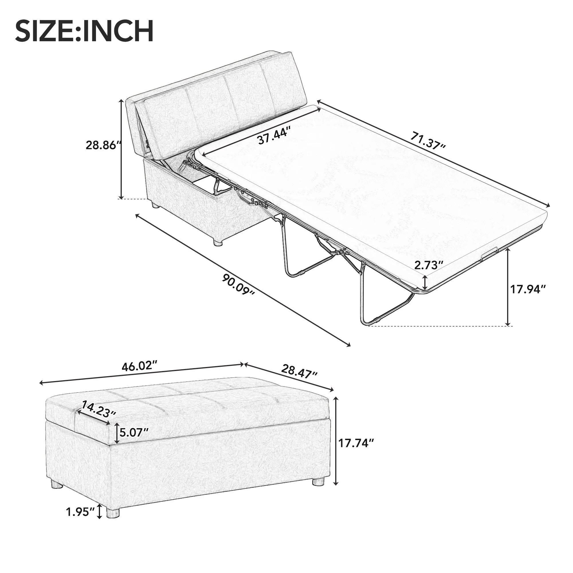 Twin Size Folding Ottoman Sleeper Bed With Mattress Convertible Guest Bed - Image 7