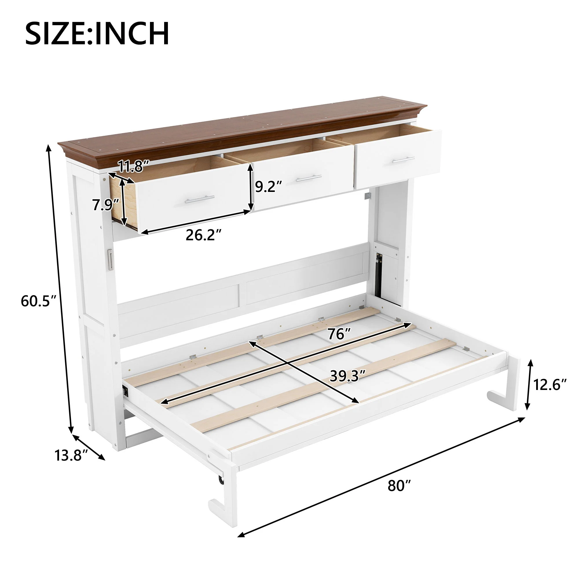 Twin Size Murphy Bed With 3 Drawers - White - Image 4