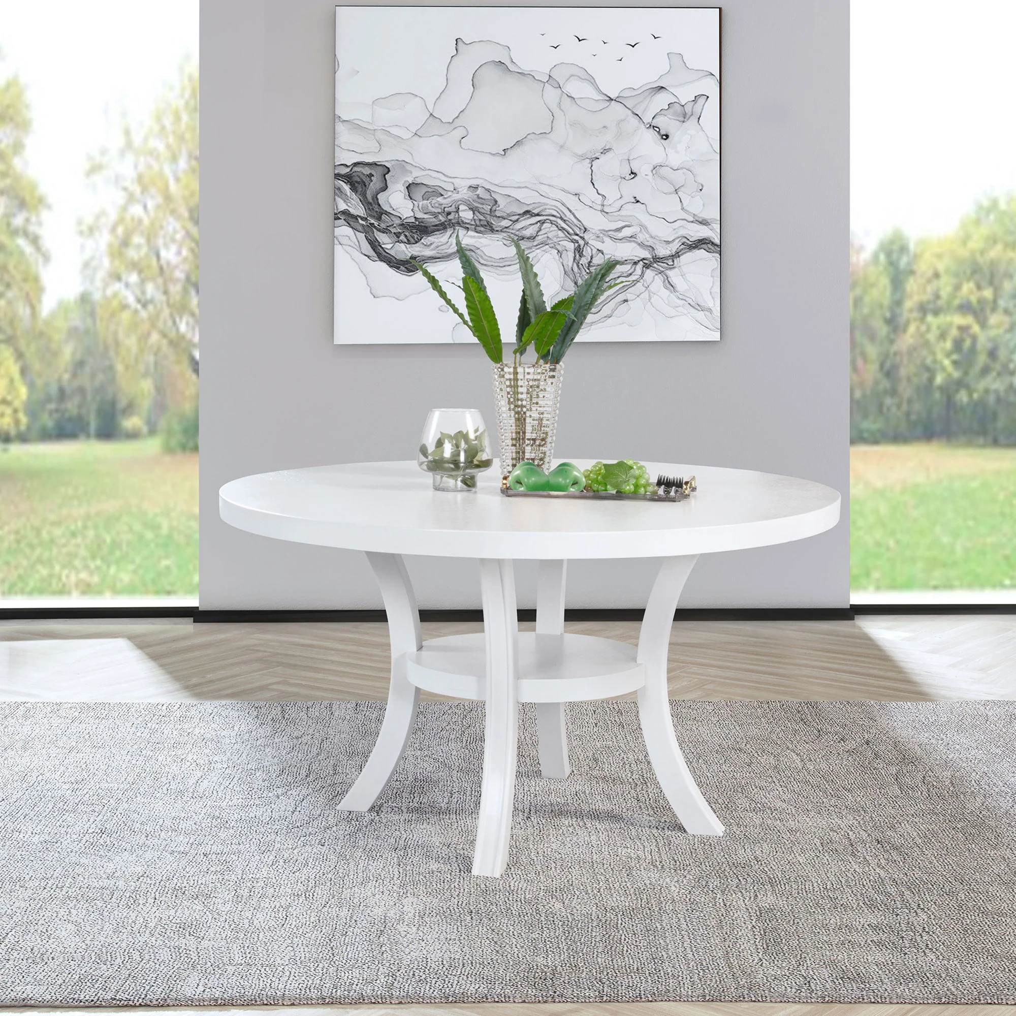Tyler - Round Dining Table With Shelf Round Table - White - Image 4