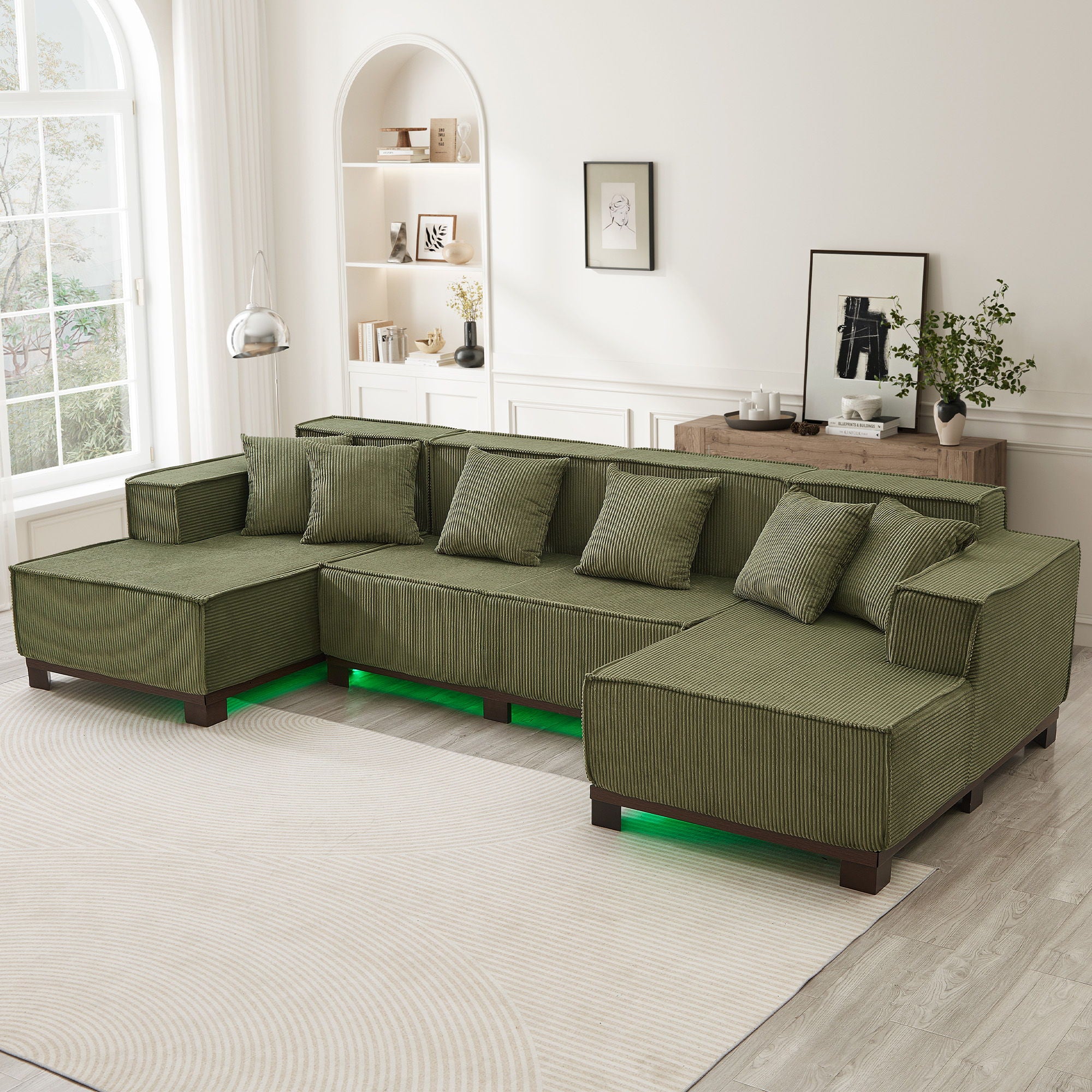 U-Shaped Sectional Sofa With RGB LED Light Strip And 6 Pillows - Image 7