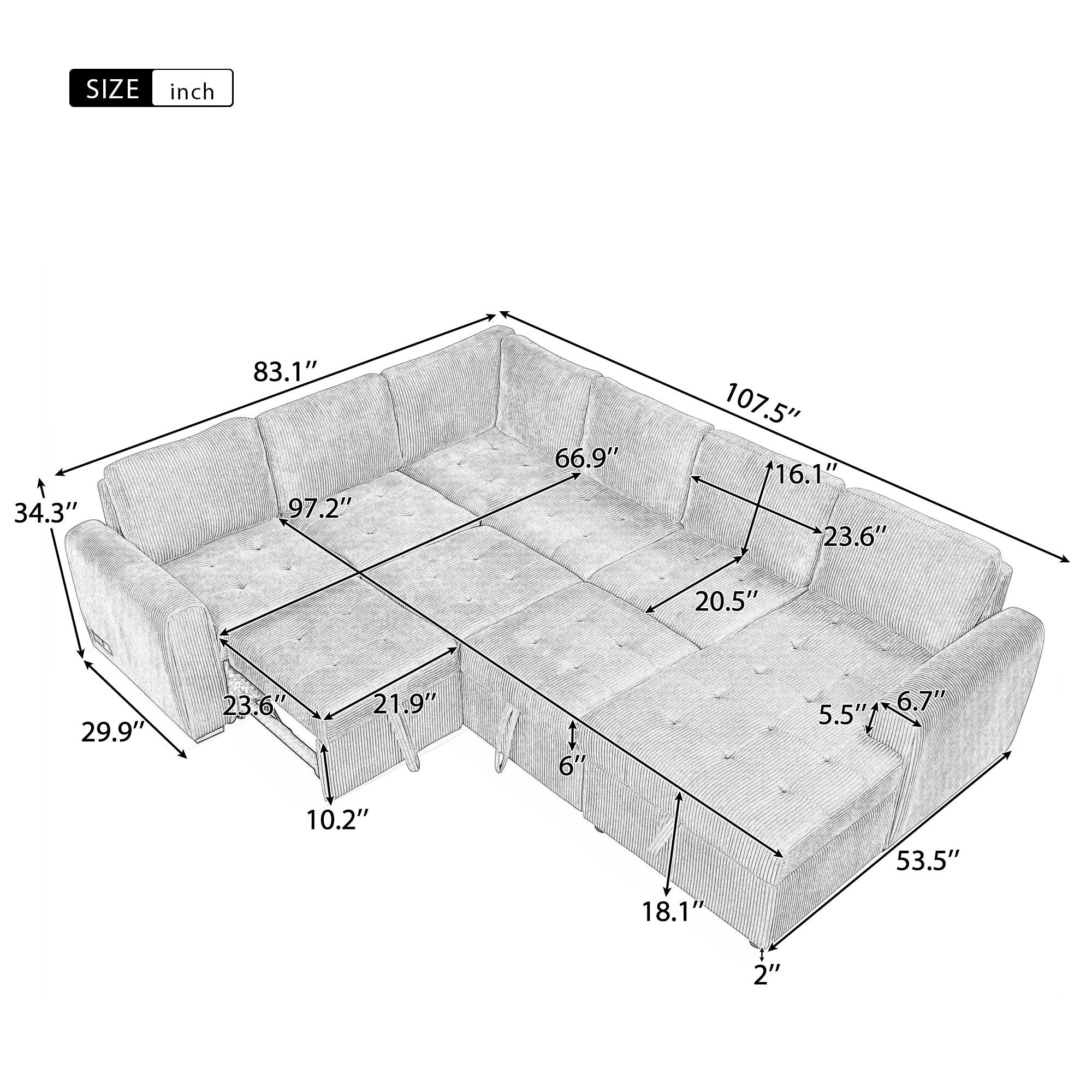 U-Shaped Sofa Sectional Sofa Pull-Out Sofa Bed With A Storage Chaise Lounge, Charging Devices For Living Room - Image 3