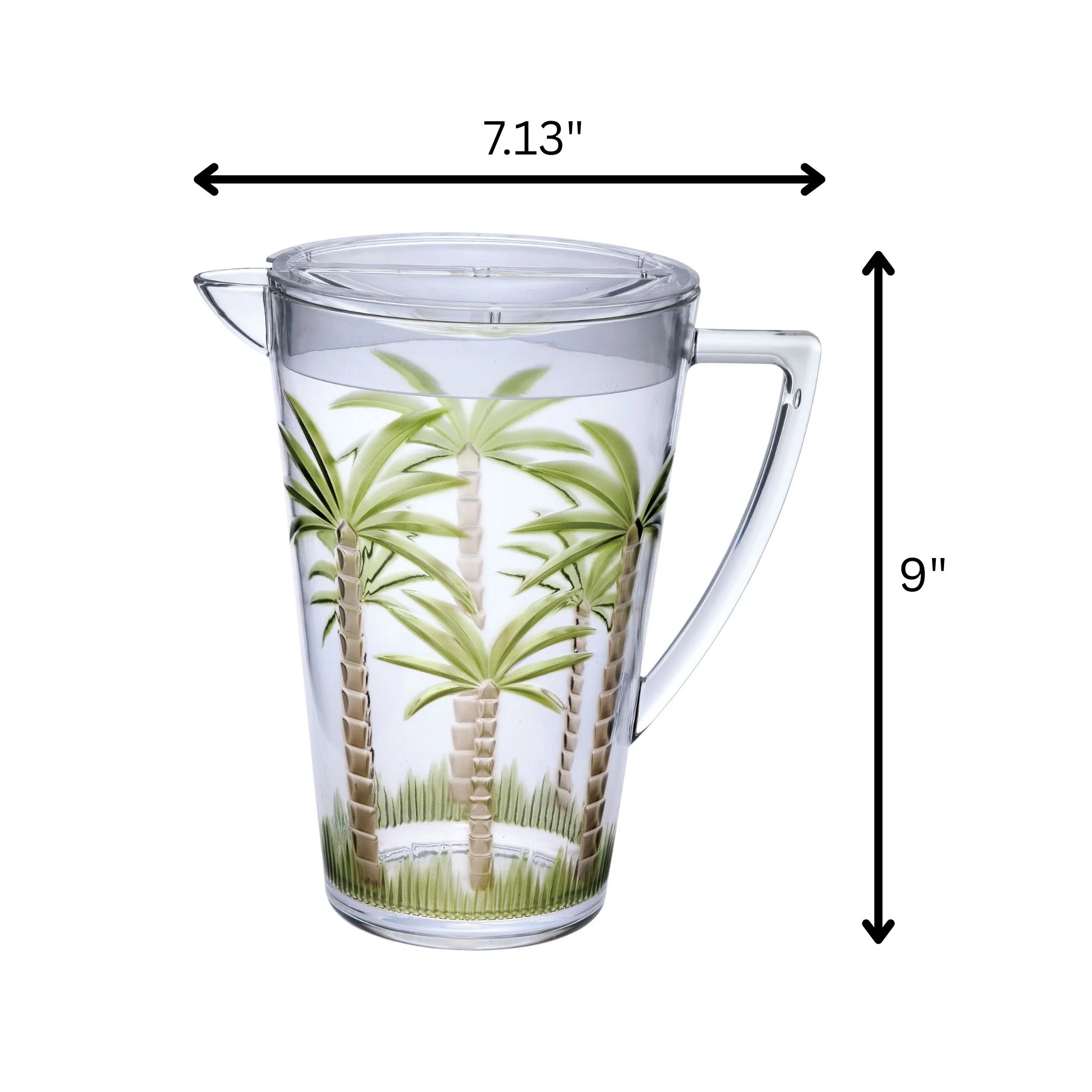 Unbreakable Plastic Water Pitcher With Lid, Palm Tree Design - Clear - Image 3