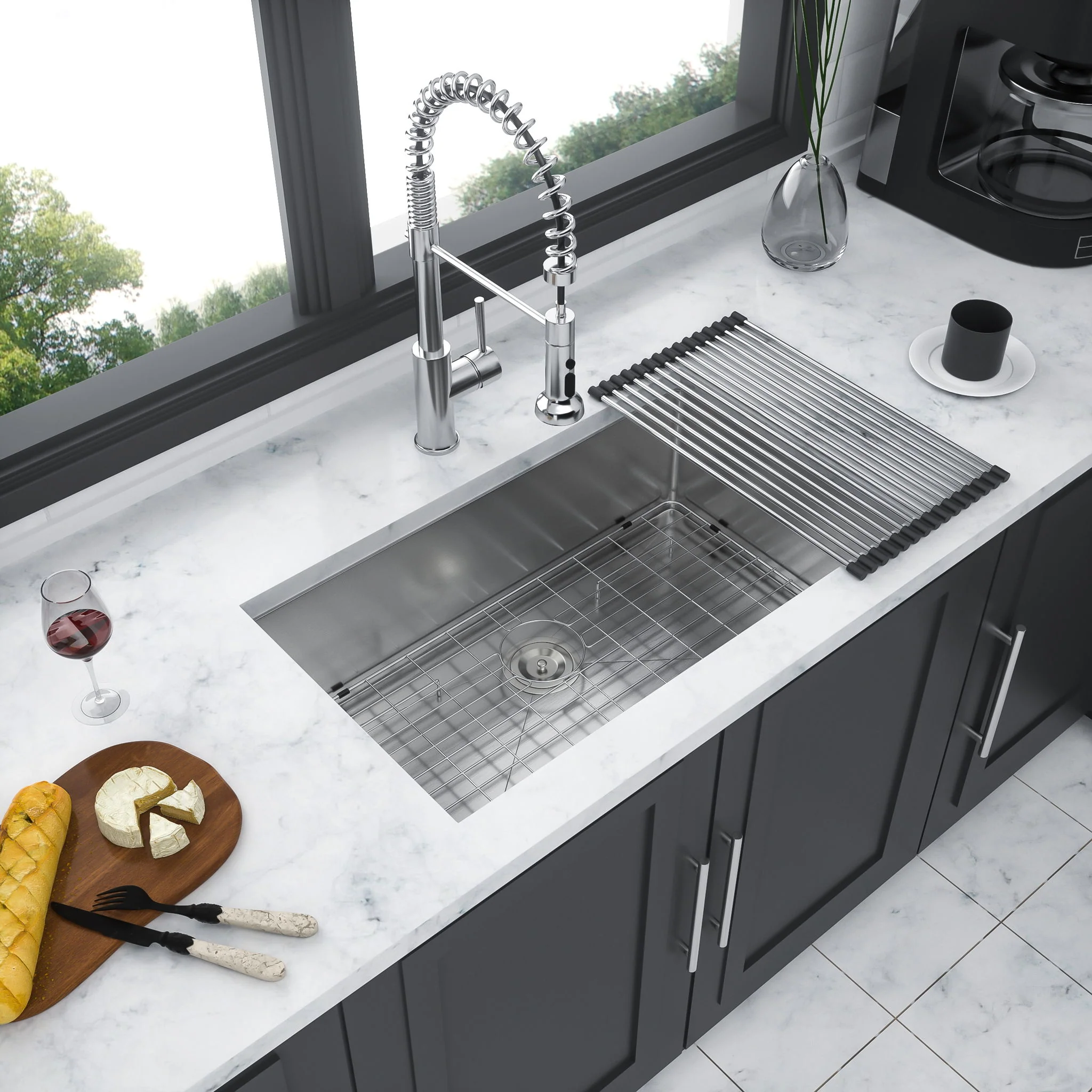 Undermount Kitchen Sink & Deep Single Bowl - Brushed Nickel - Image 2