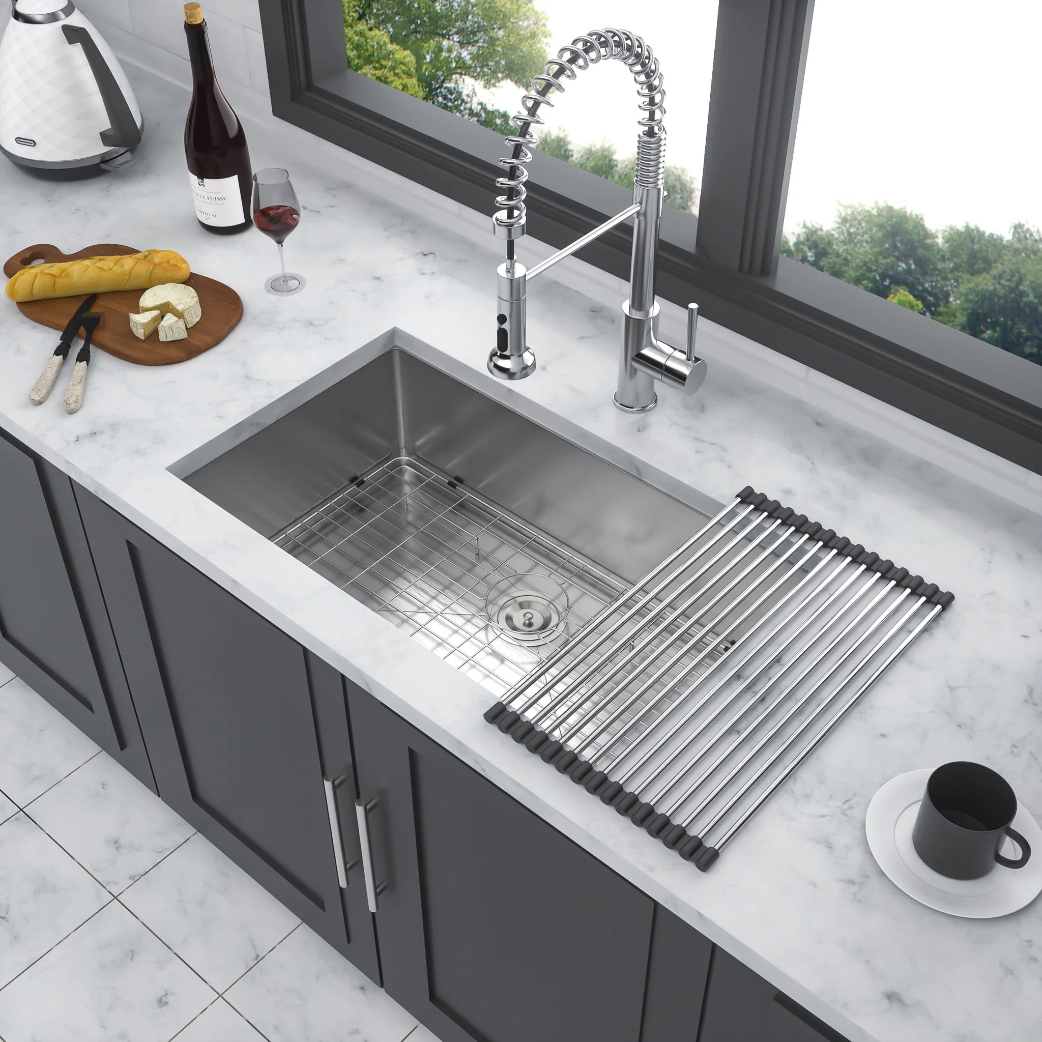 Undermount Kitchen Sink & Deep Single Bowl - Brushed Nickel - Image 3