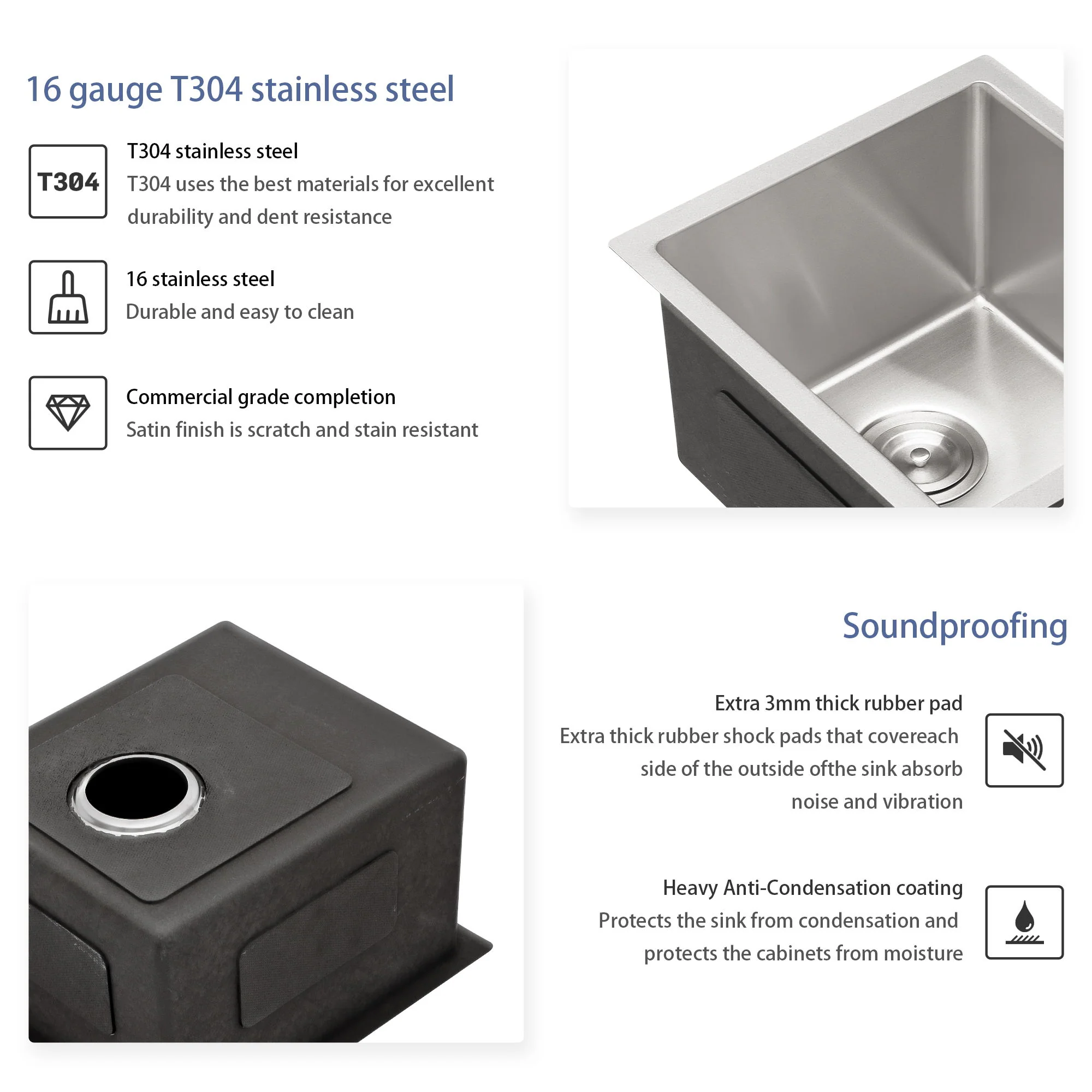 Undermount Stainless Steel Kitchen Sink, Deep Single Bowl Basin - Image 5