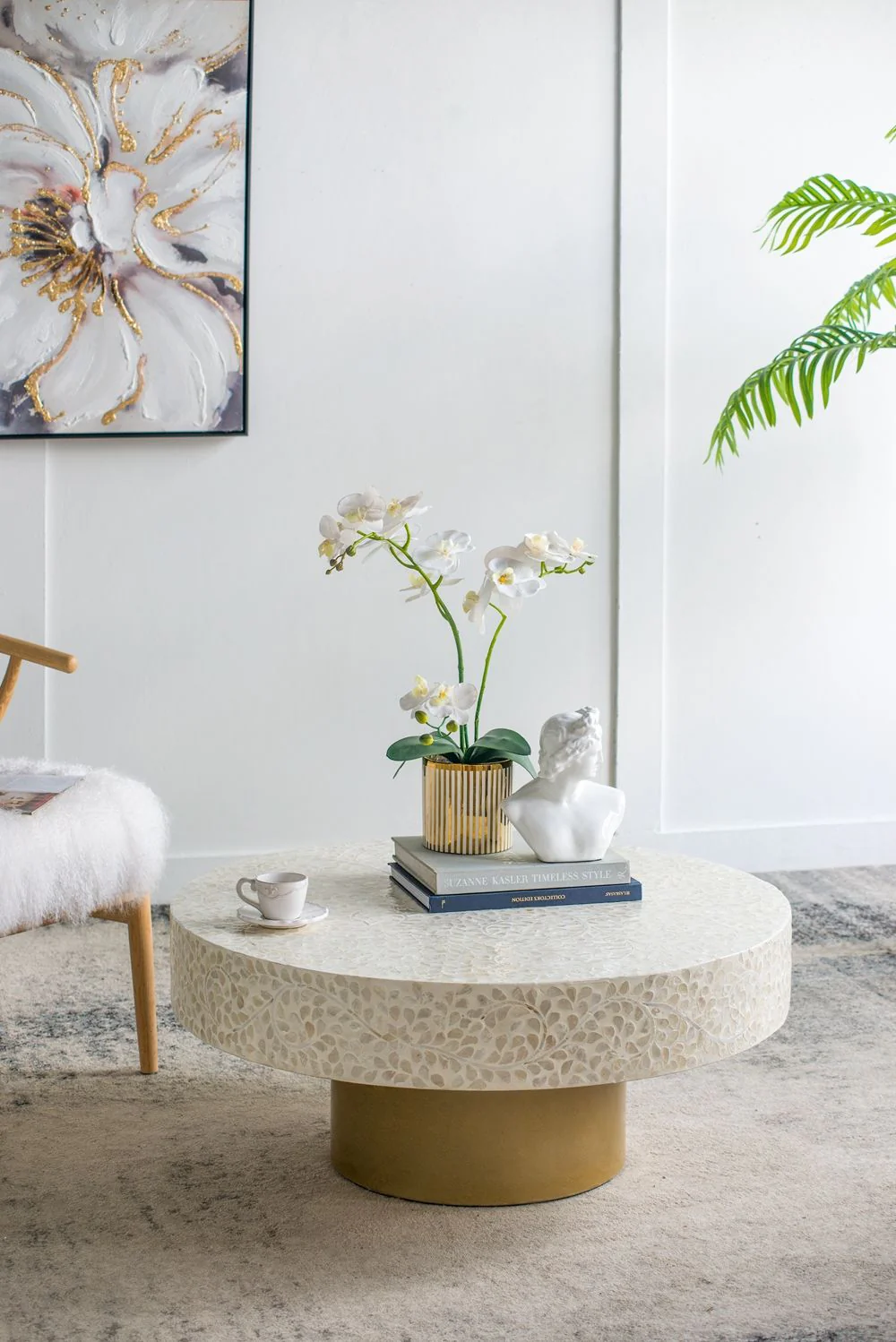 Unique Capiz Coffee Table & Pedestal Base - Image 6
