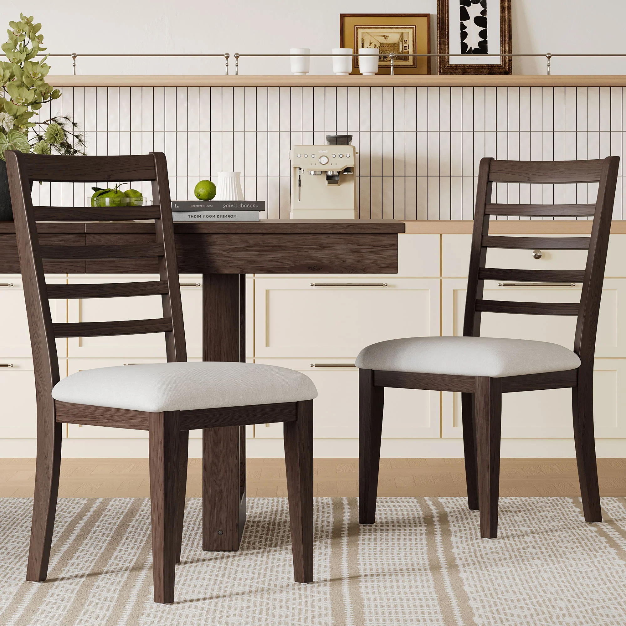 Upholstered Armless Chairs With High Ladder Back - Image 10