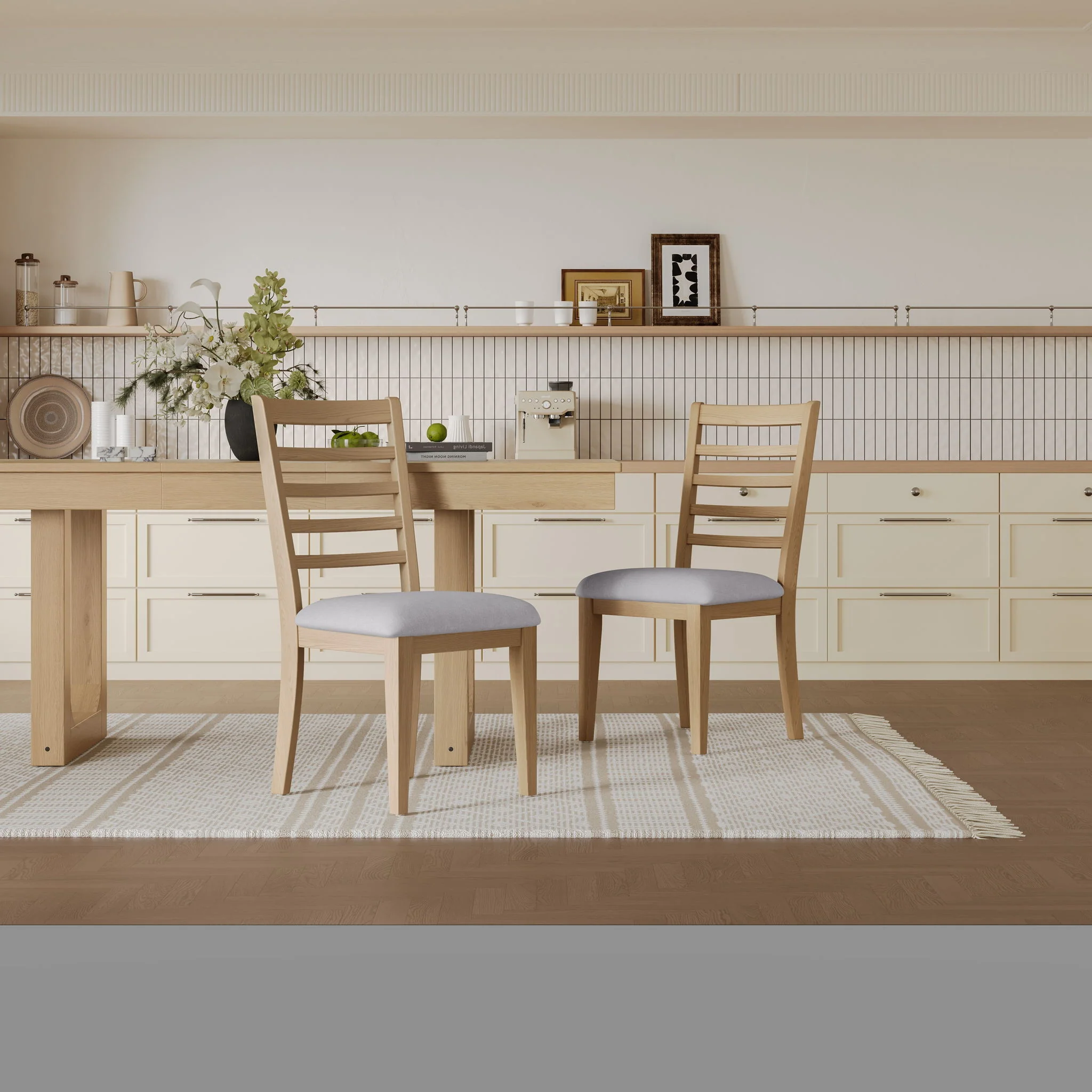 Upholstered Armless Chairs With High Ladder Back - Image 6