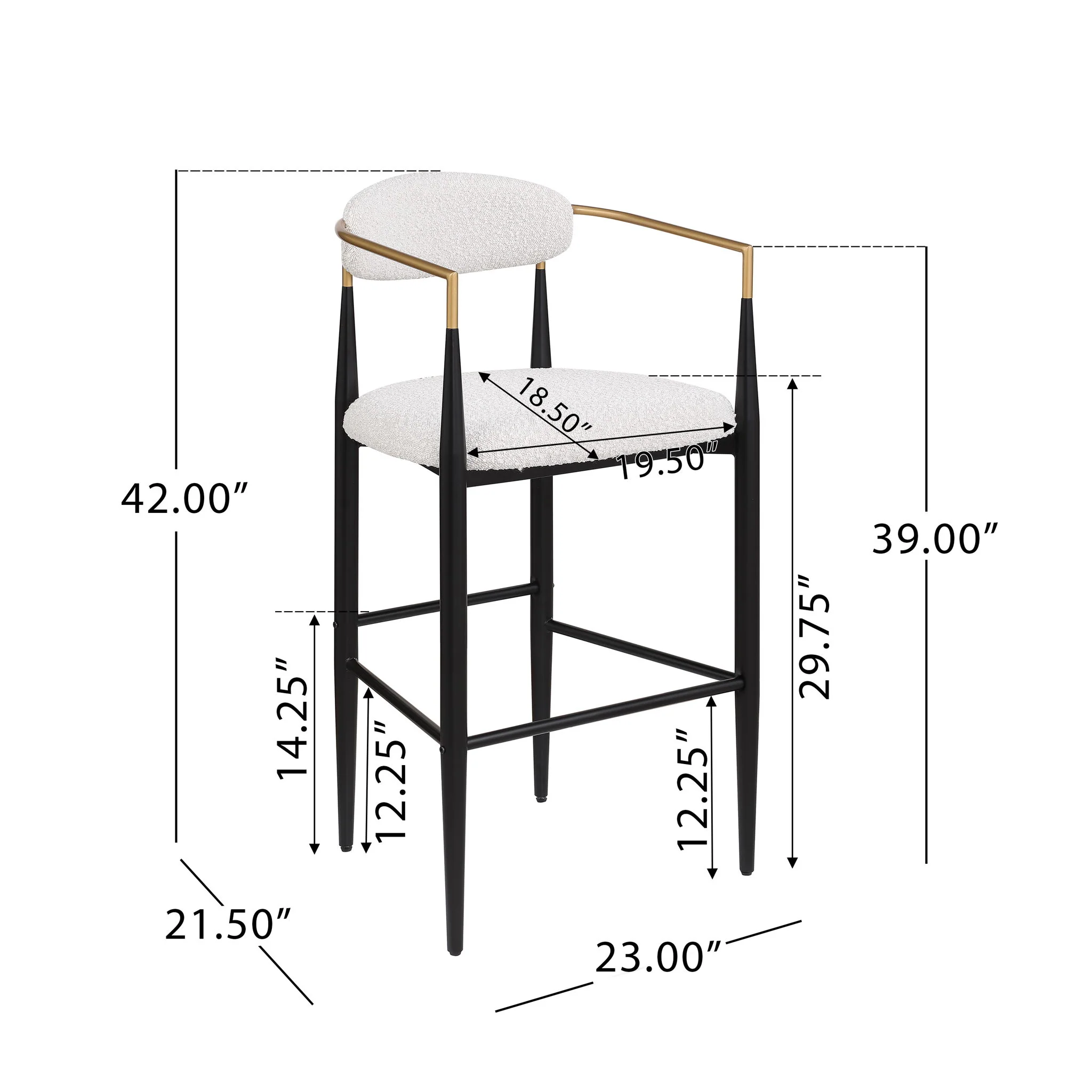 Upholstered Bar Stools With Backs For Kitchen Island (Set of 2) - Beige - Image 3