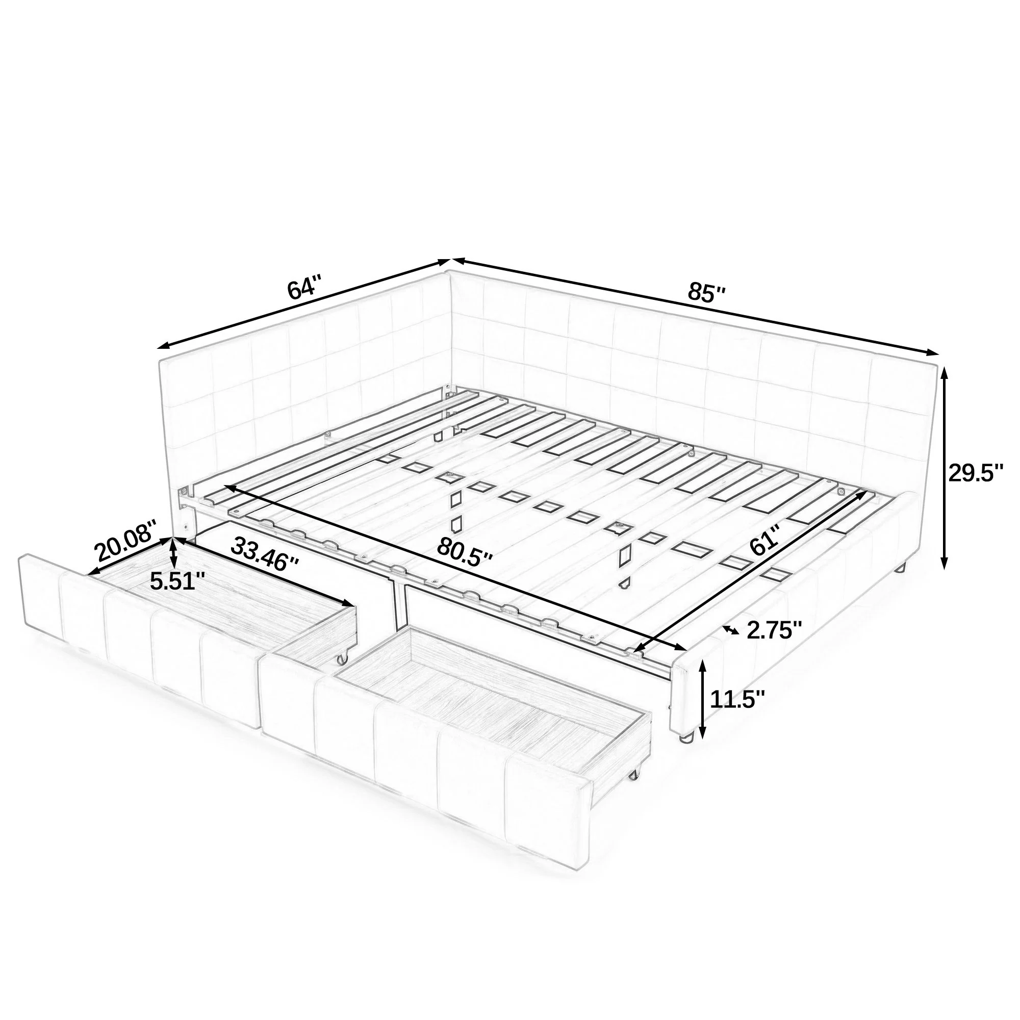 Upholstered Bed Frame With Tufted Backrest And Armrests - Image 5