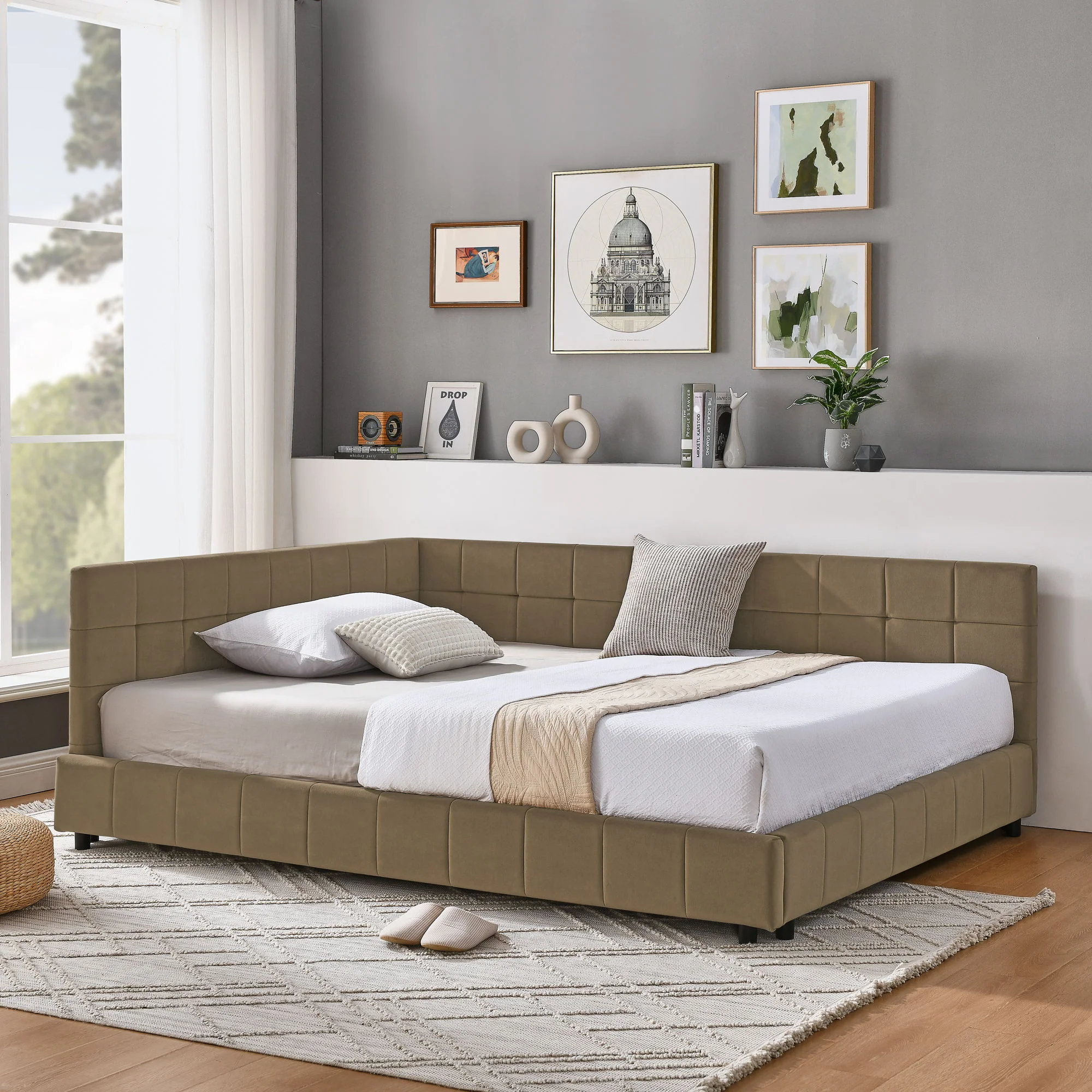 Upholstered Bed Frame With Tufted Backrest And Armrests - Image 6