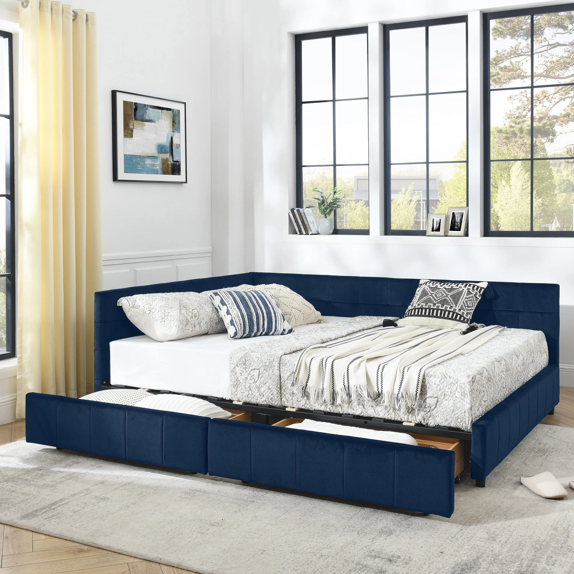 Upholstered Bed Frame With Tufted Backrest And Armrests - Image 7
