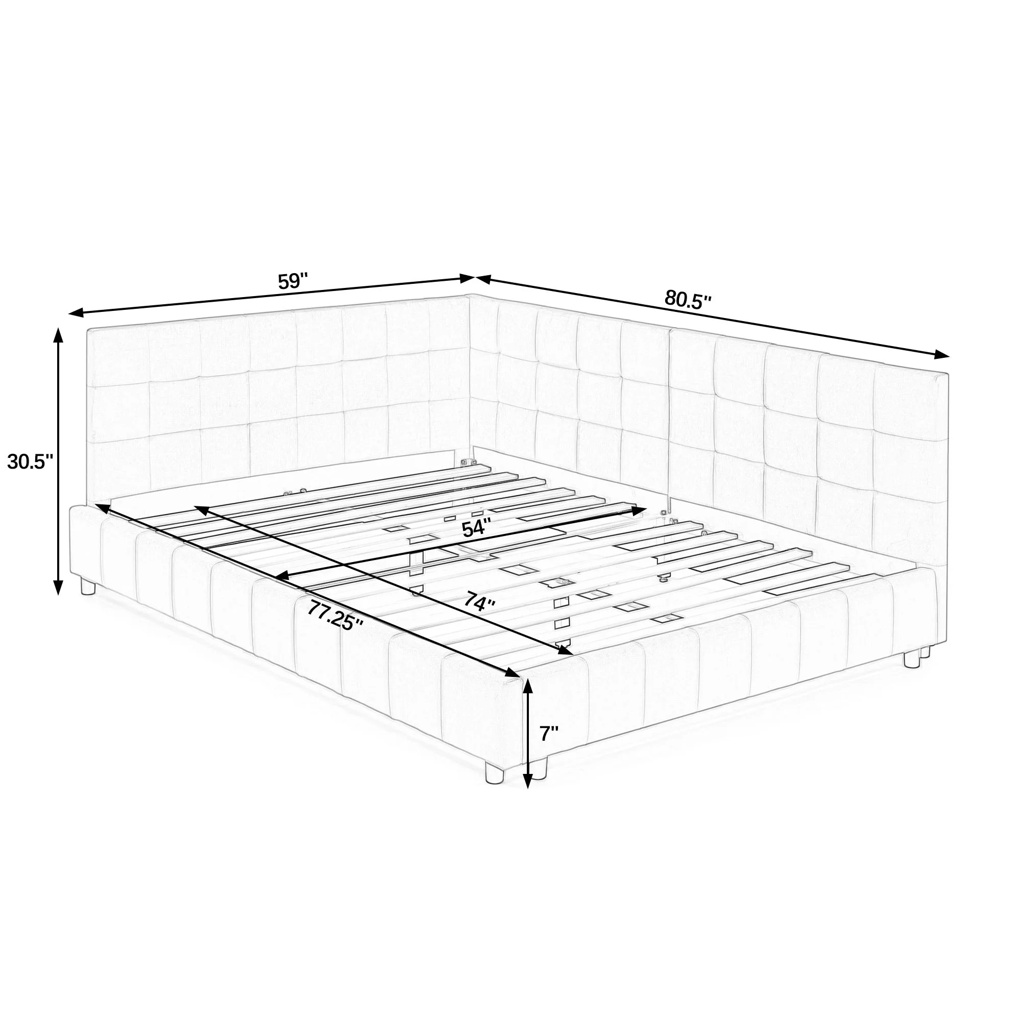 Upholstered Bed Frame With Tufted Backrest And Armrests - Image 8