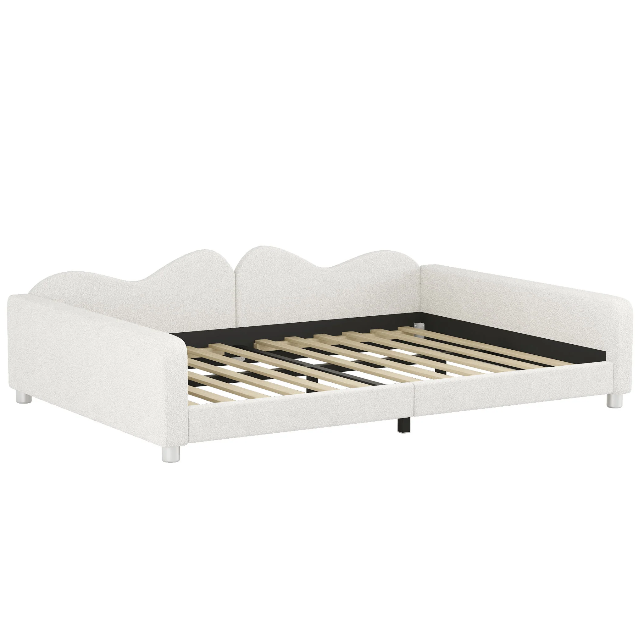 Upholstered Daybed, Sherpa Fabric Sofabed With Cloud-Shaped Backrest - Image 13