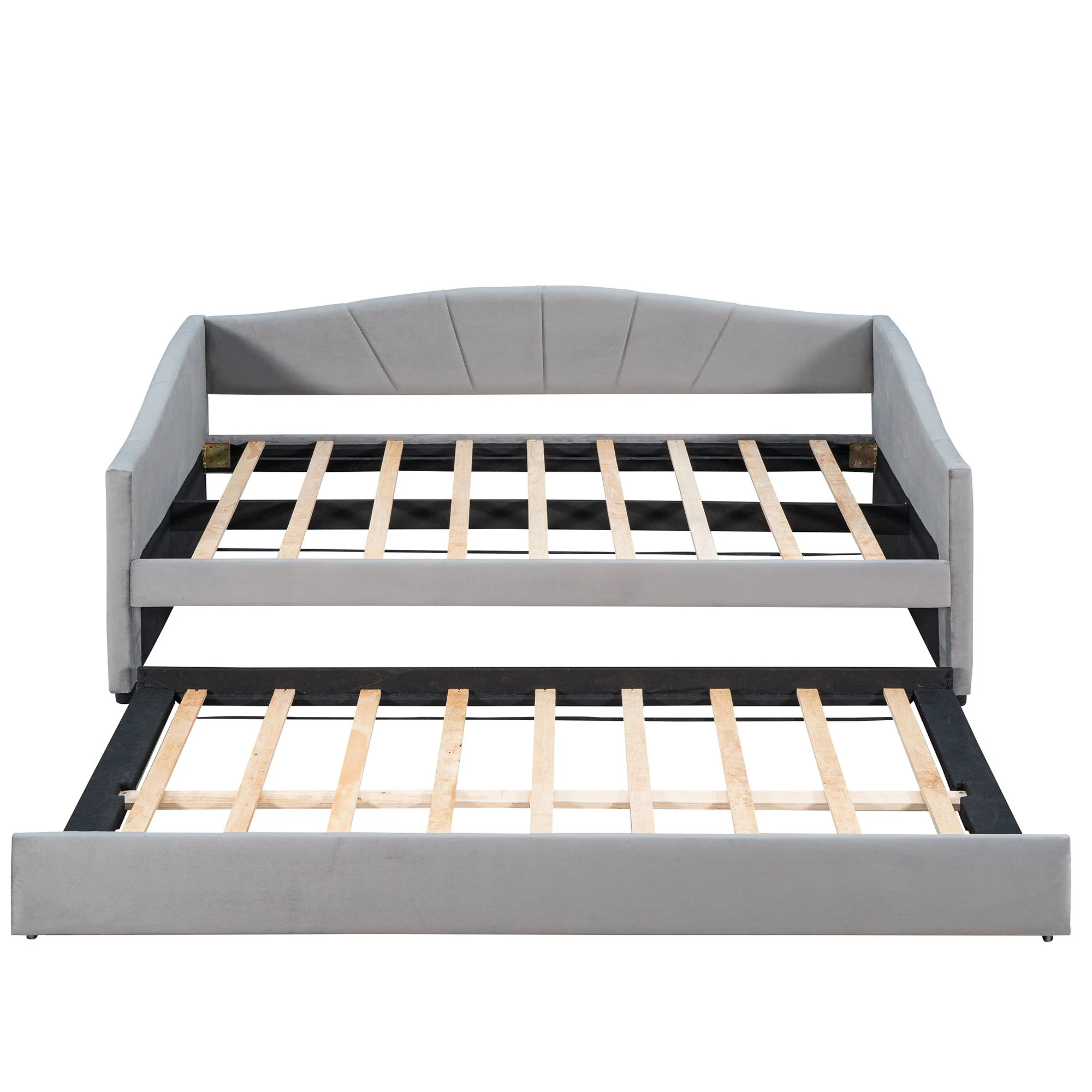 Upholstered Daybed Sofa Bed With Trundle Bed And Wood Slat - Image 6