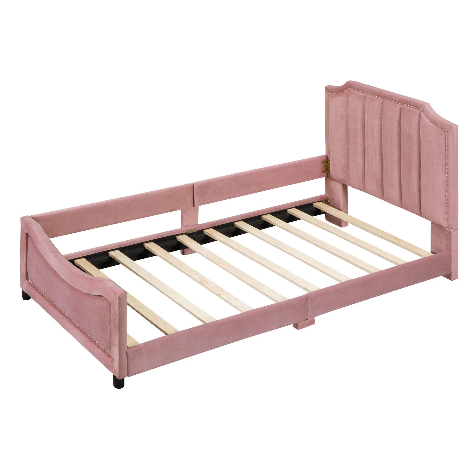 Upholstered Daybed With Classic Stripe Shaped Headboard - Image 4