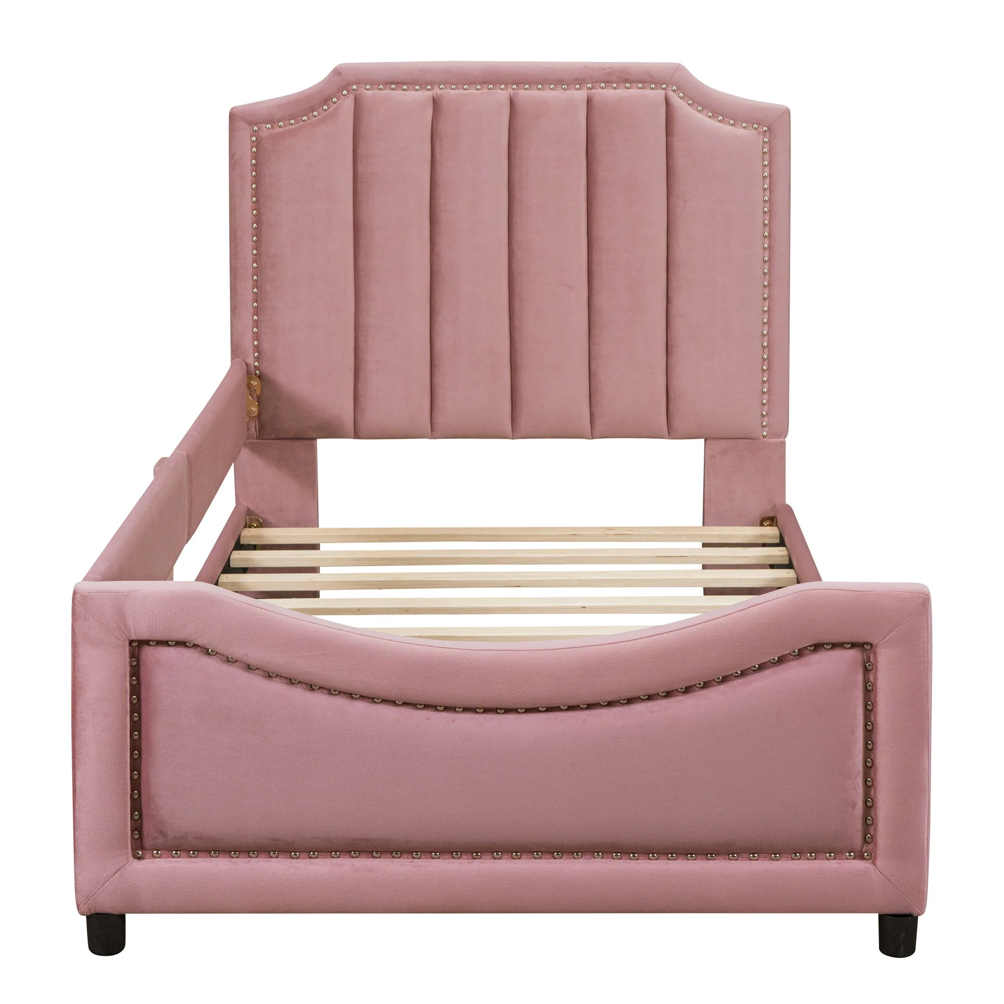 Upholstered Daybed With Classic Stripe Shaped Headboard - Image 8
