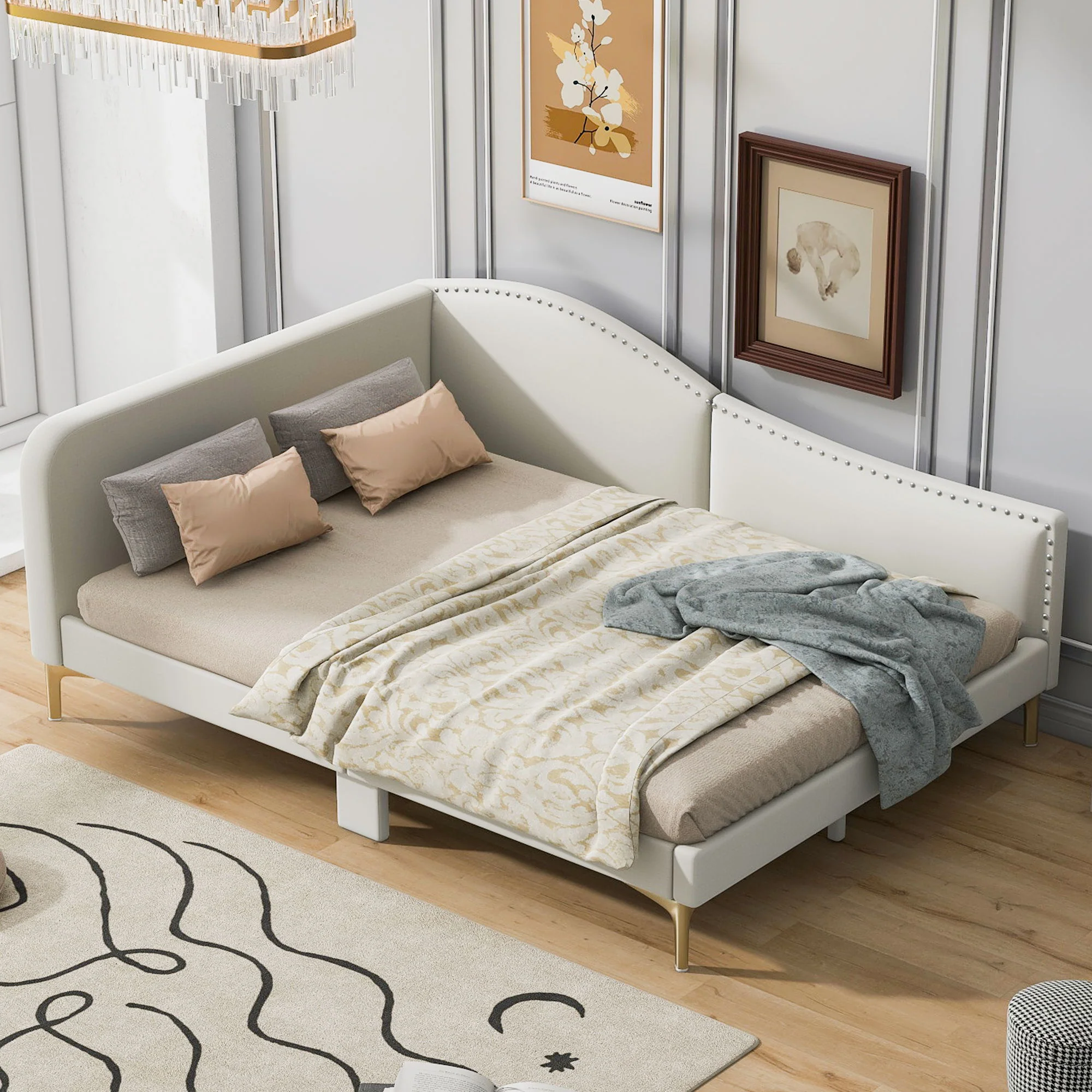 Upholstered Daybed With Headboard And Armrest, Support Legs - Image 8