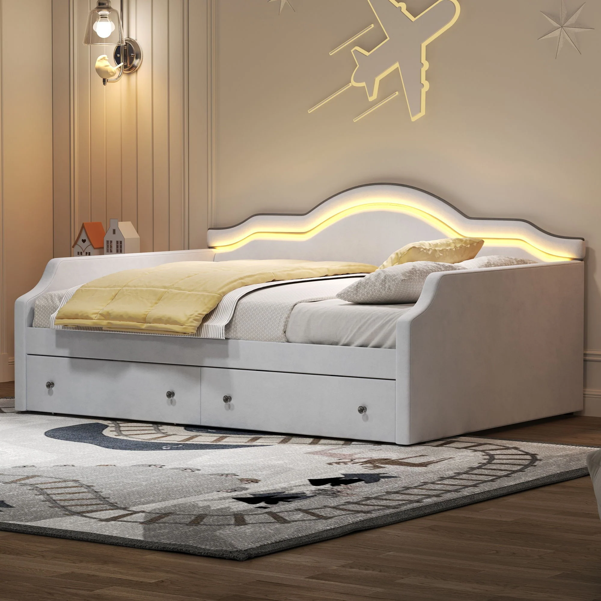 Upholstered Daybed With LED Lights And 2 Drawersme - Image 7