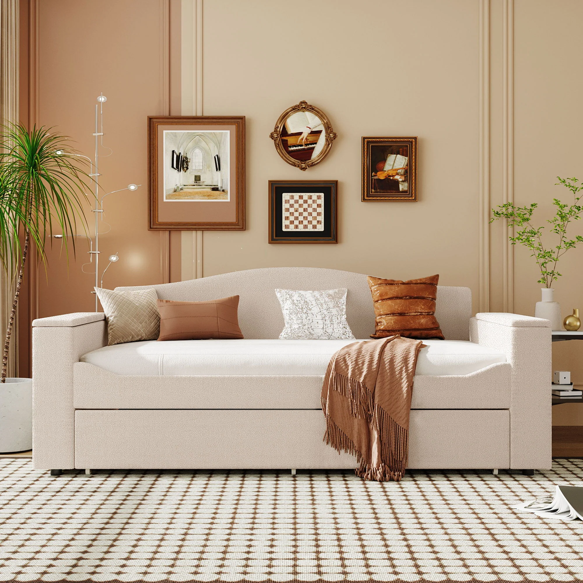 Upholstered Daybed With Storage Armrests, Trundle And Latest Integrated tooth Audio System - Image 10