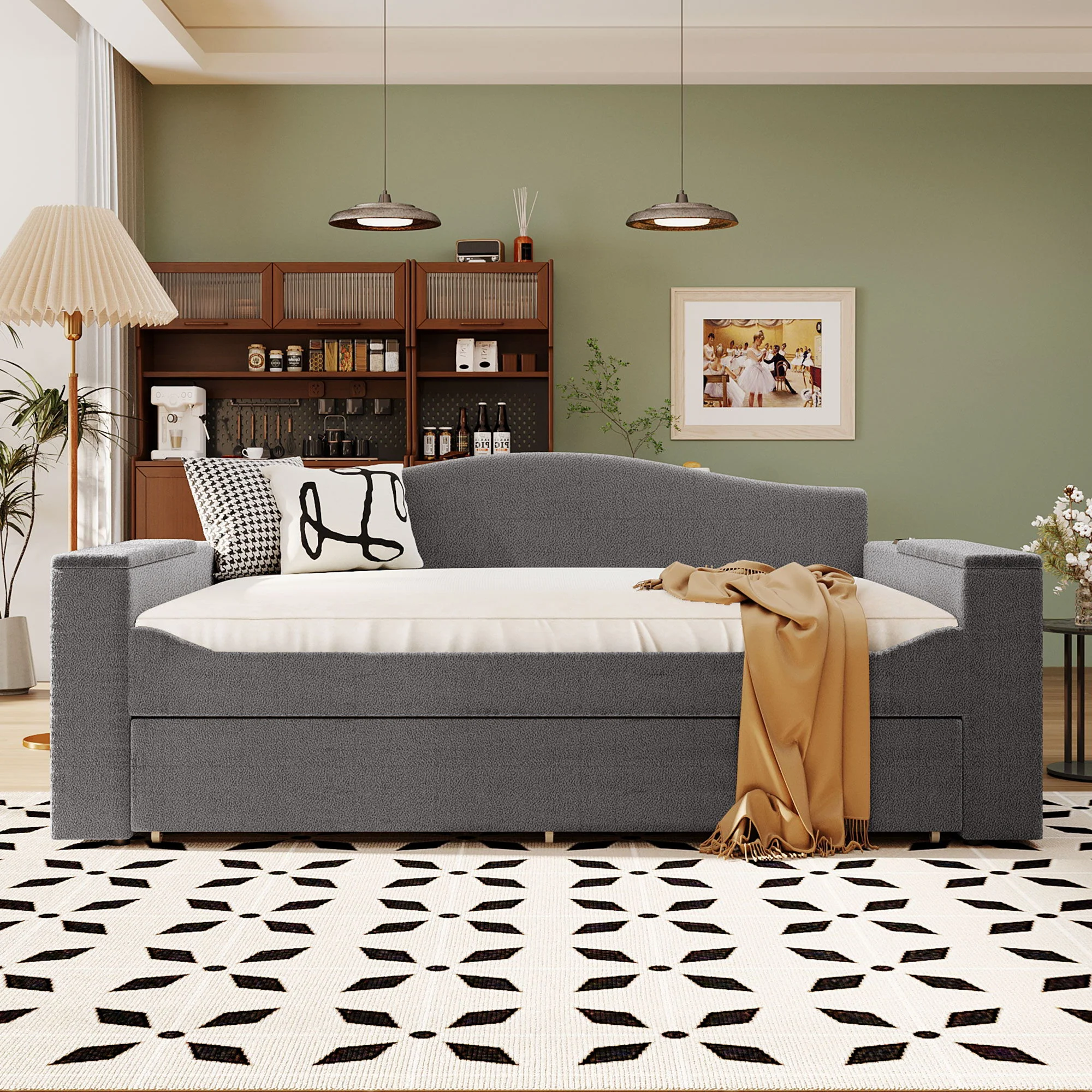 Upholstered Daybed With Storage Armrests, Trundle And Latest Integrated tooth Audio System - Image 20