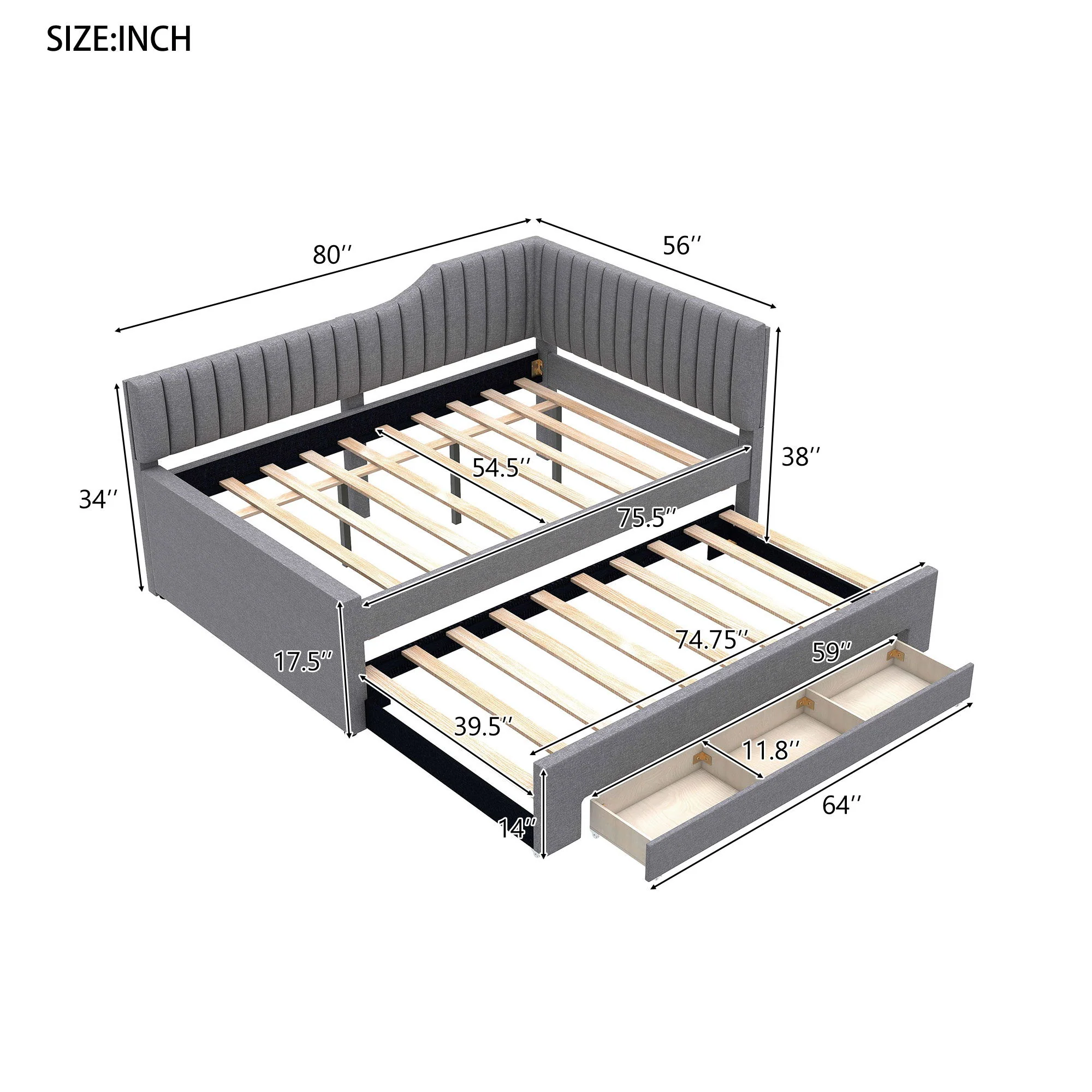 Upholstered Daybed With Trundle And 3 Drawers - Image 5