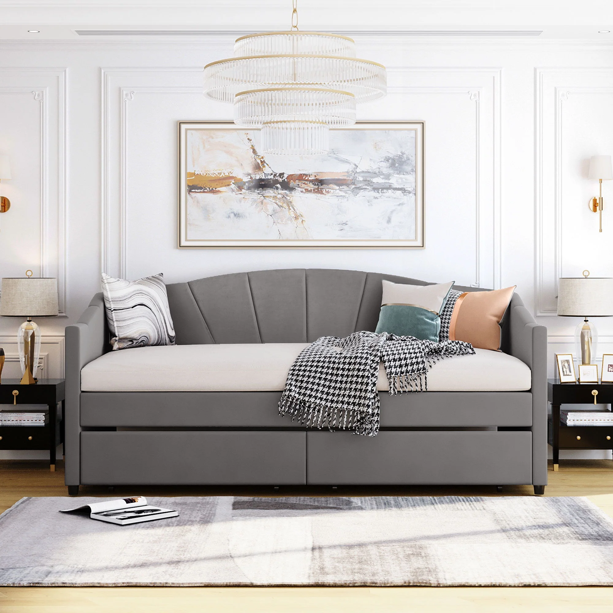 Upholstered Daybed With Two Drawers And Wood Slat - Image 7