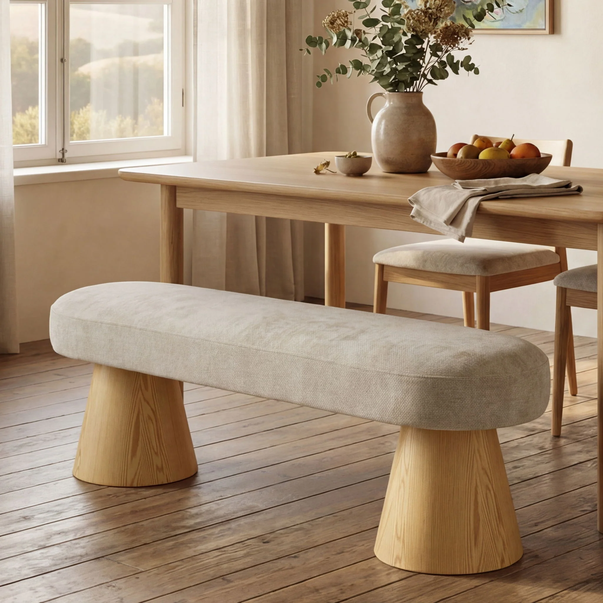 Upholstered Dining Bench - Oatmeal - Image 2